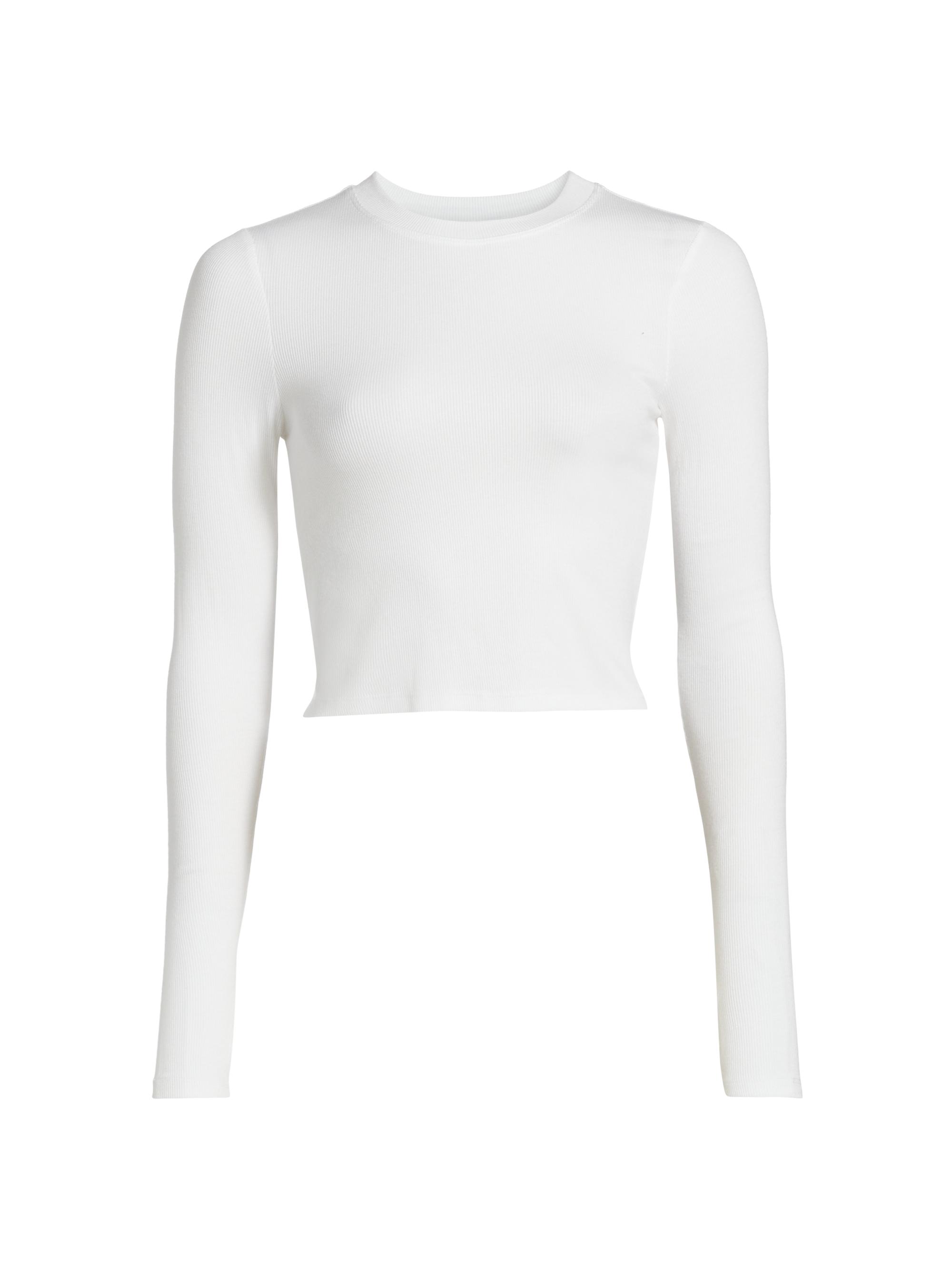 Splits59 Women's Louise Ribbed Long-Sleeve Crop Top - White