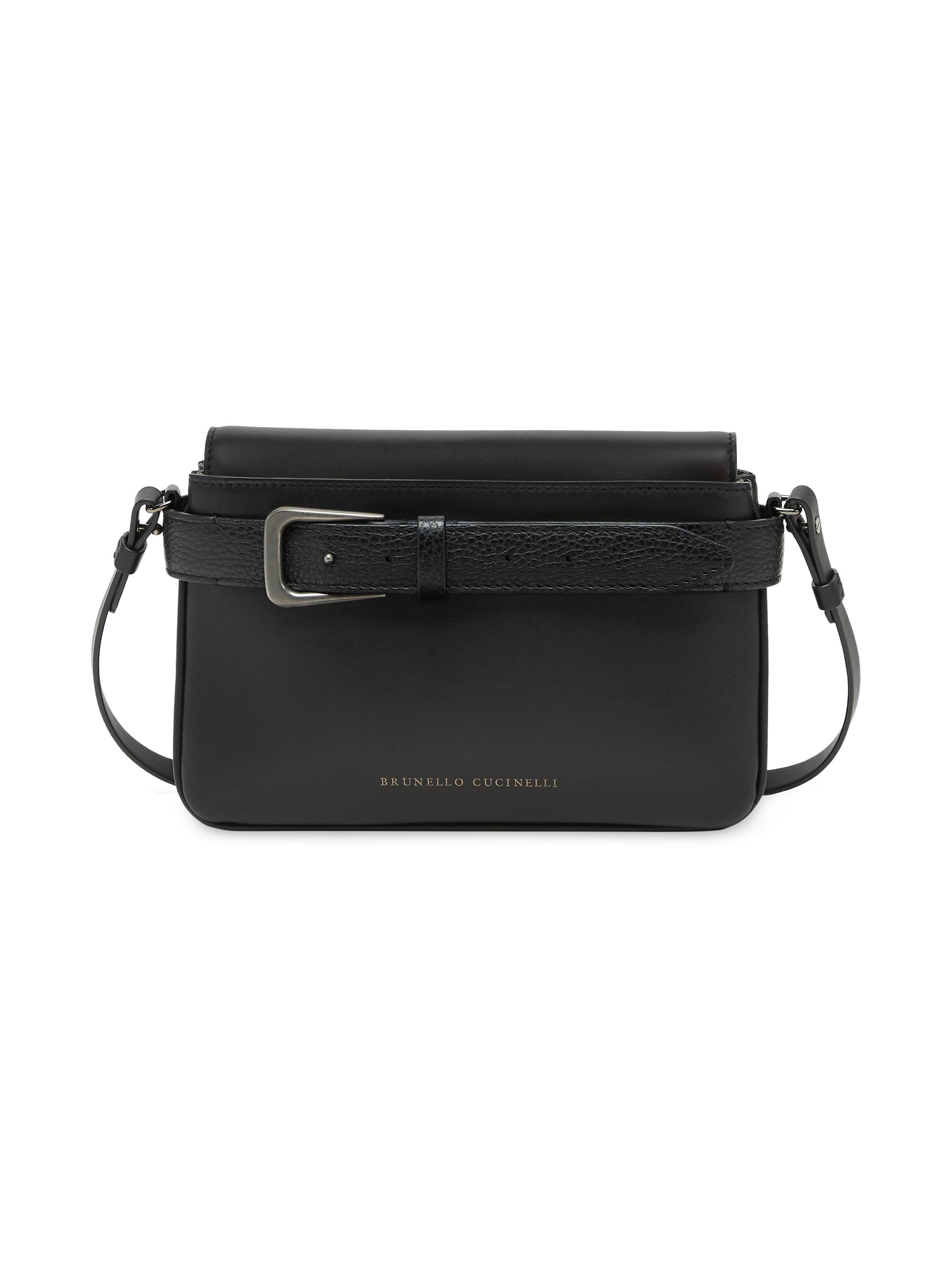 Brunello Cucinelli Women's Calfskin Crossbody Bag with Belt Detail - Black