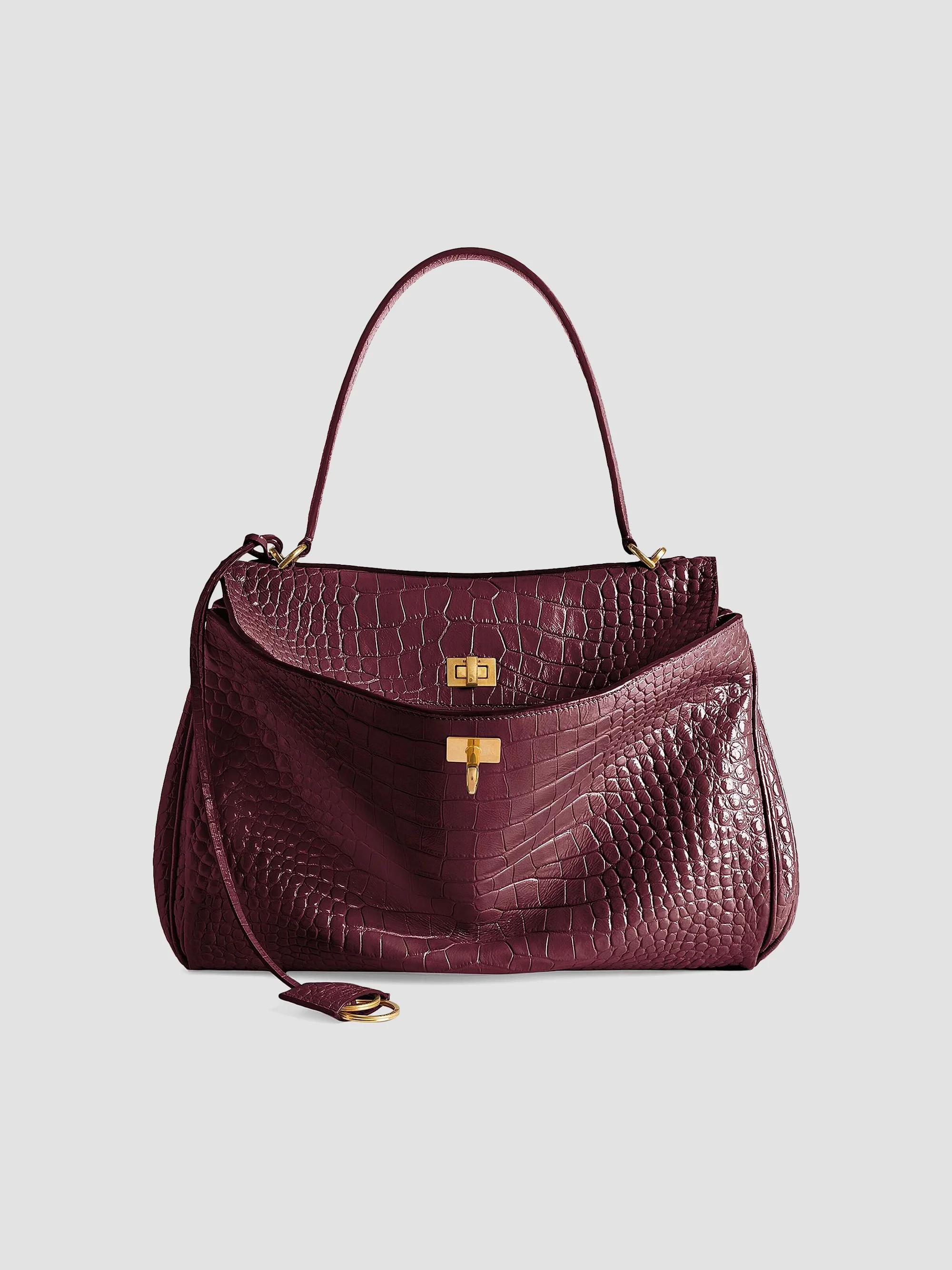 Balenciaga Women's Rodeo Medium Top Handle Crocodile Embossed - Dark Burgundy
