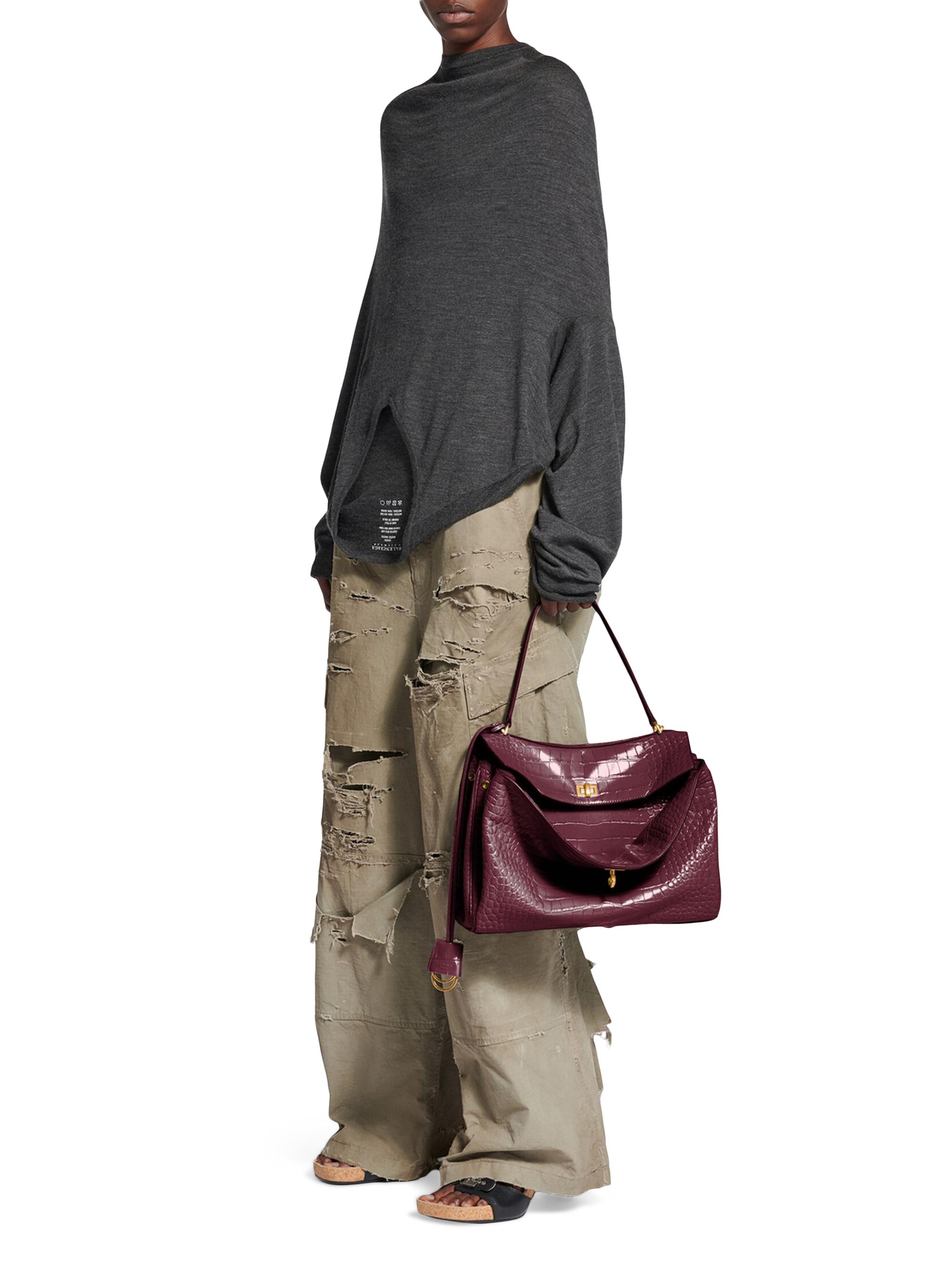 Balenciaga Women's Rodeo Medium Top Handle Crocodile Embossed - Dark Burgundy