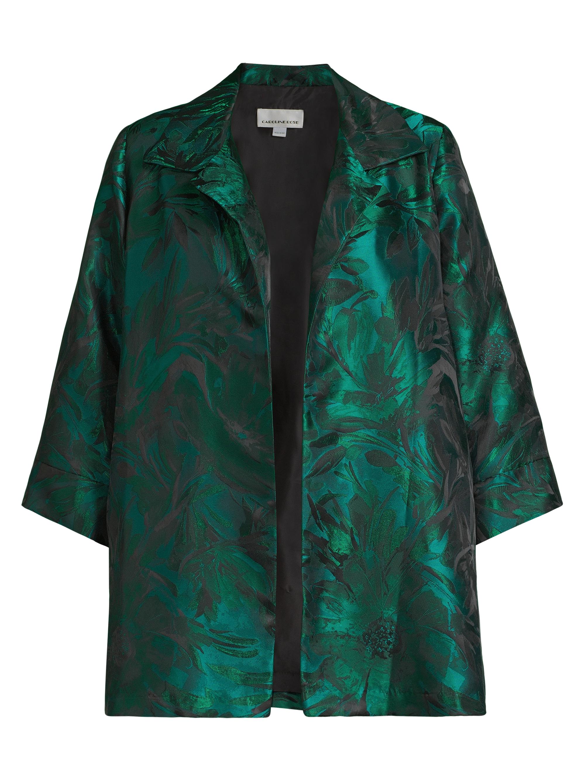 Caroline Rose Women's Botanic Jacquard Evening Jacket - Emerald Black