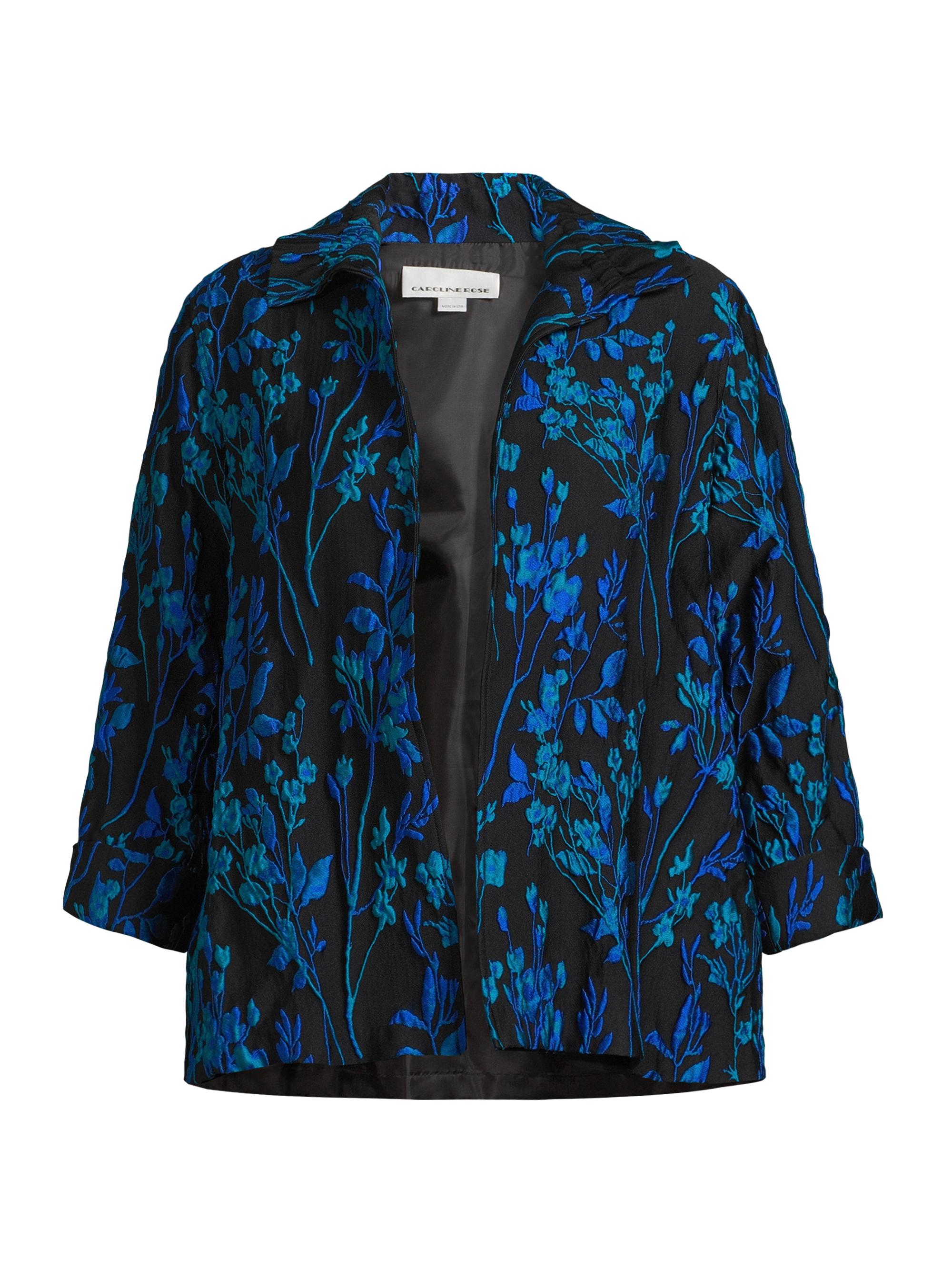 Caroline Rose Women's Floral-Embroidered Jacquard A-Line Jacket - Blue Multi
