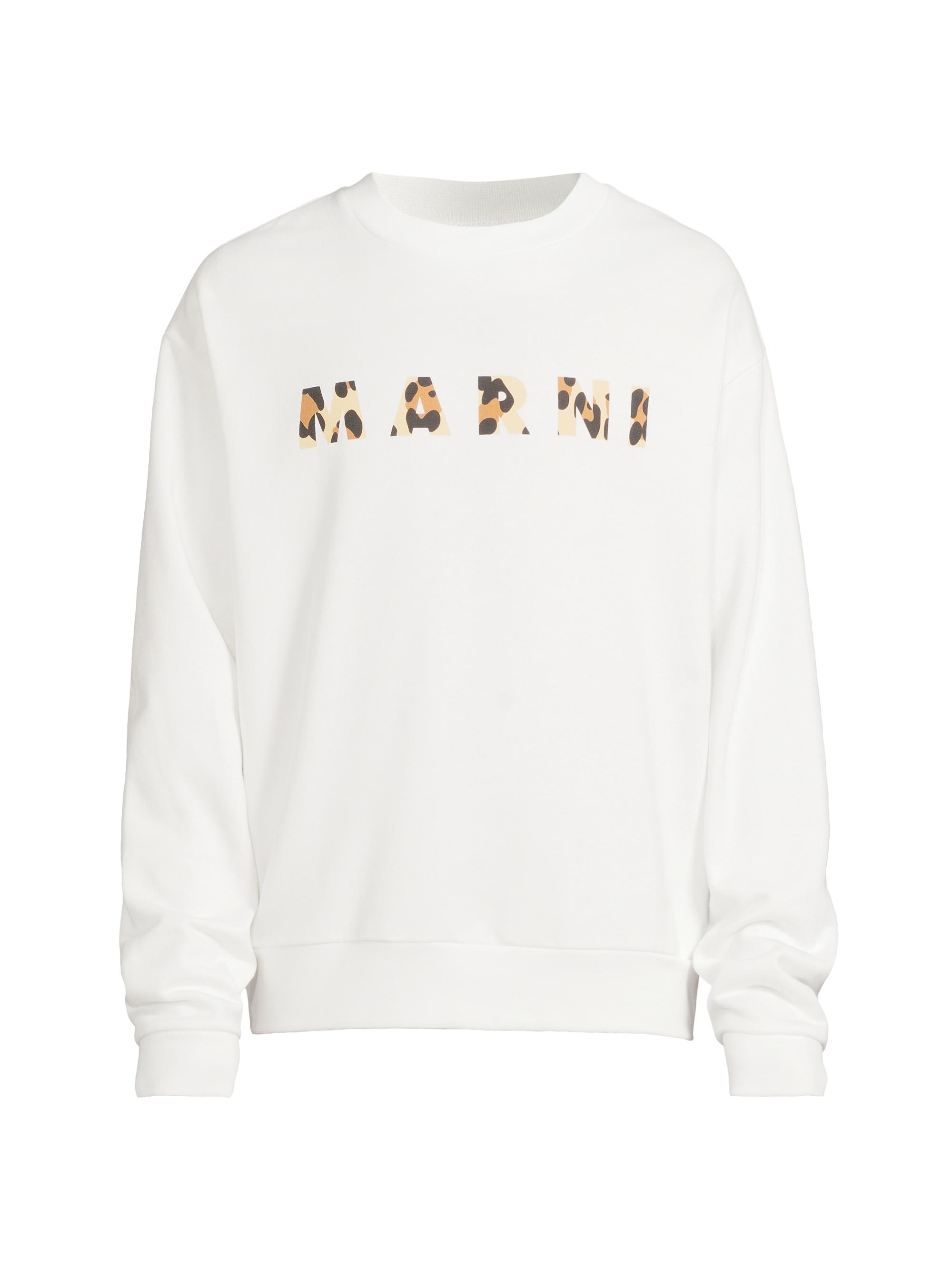 Marni Men's Leopard Logo Fleece Sweatshirt - White