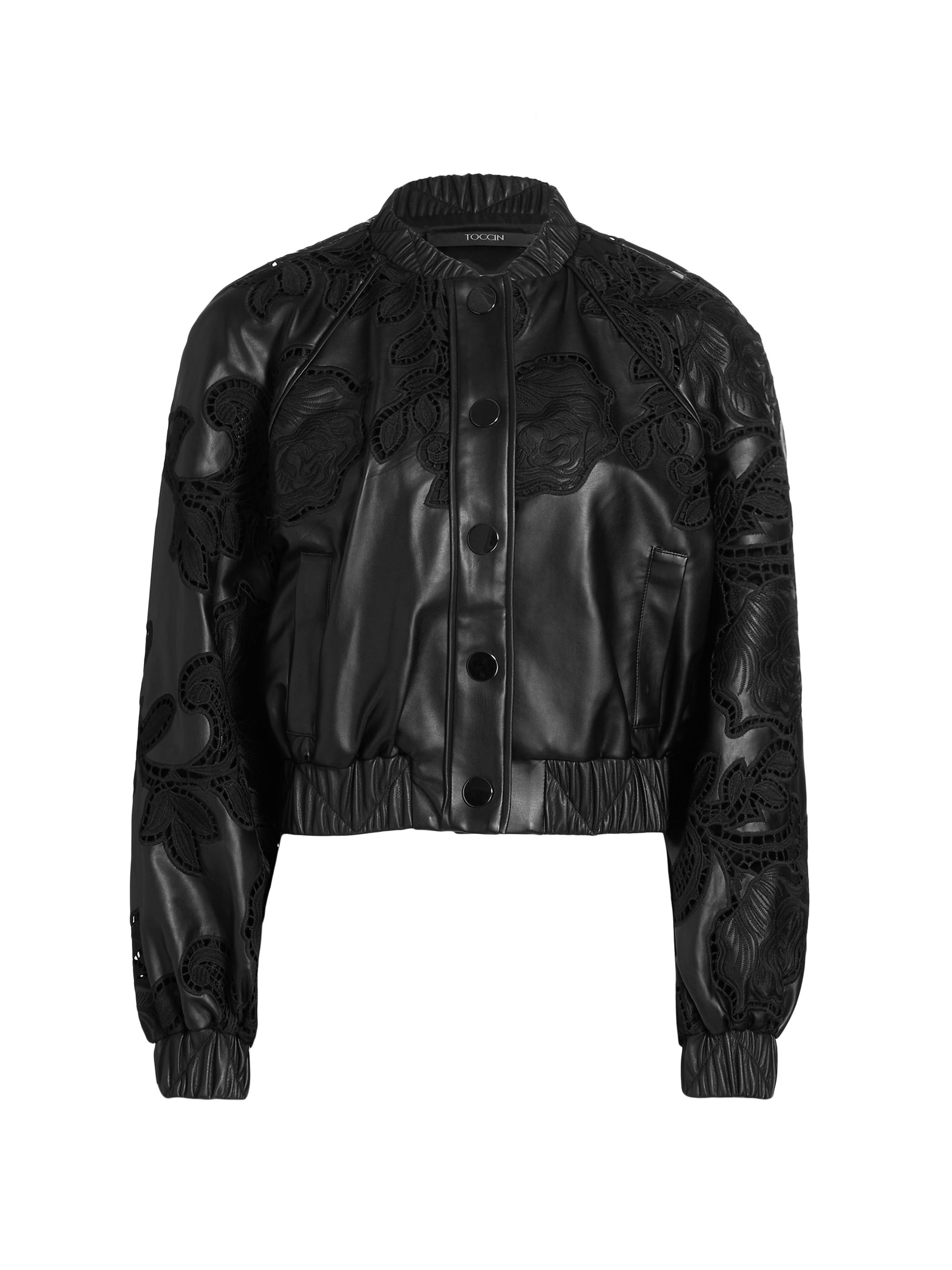 Toccin Women's Brynn Vegan Leather-Lace Bomber Jacket - Jet