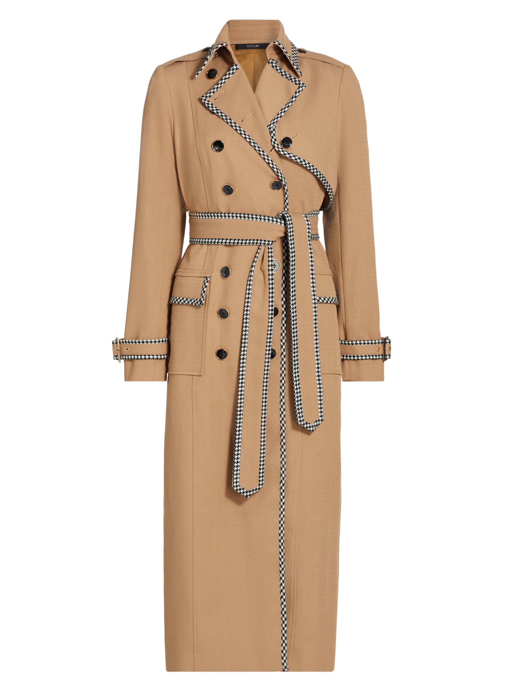 Toccin Women's Aria Gabardine Double-Breasted Trench Coat - Camel With Houndstooth