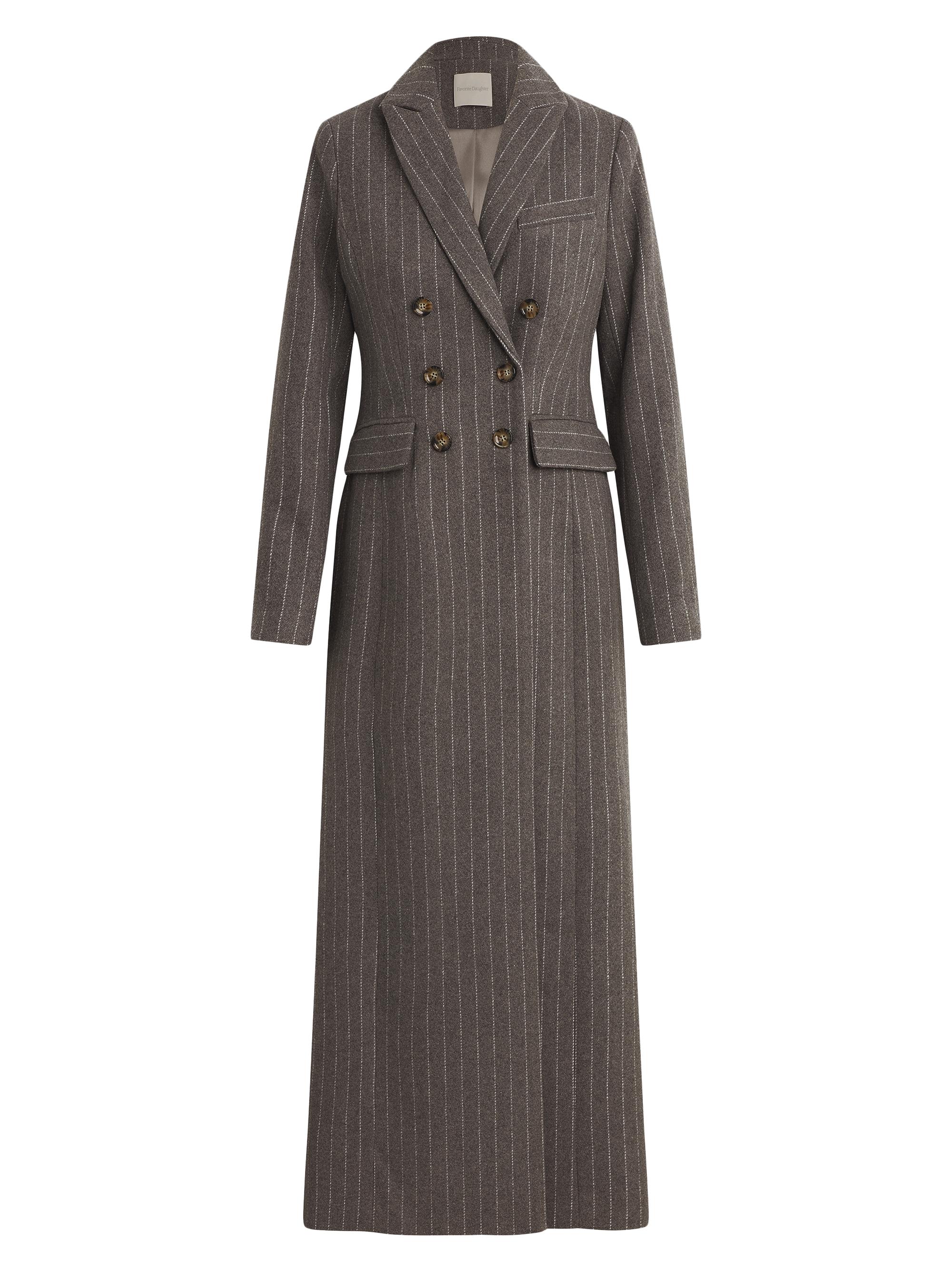 Favorite Daughter Women's Simon Pinstripe Double-Breasted Coat - Grey White Pinstripe