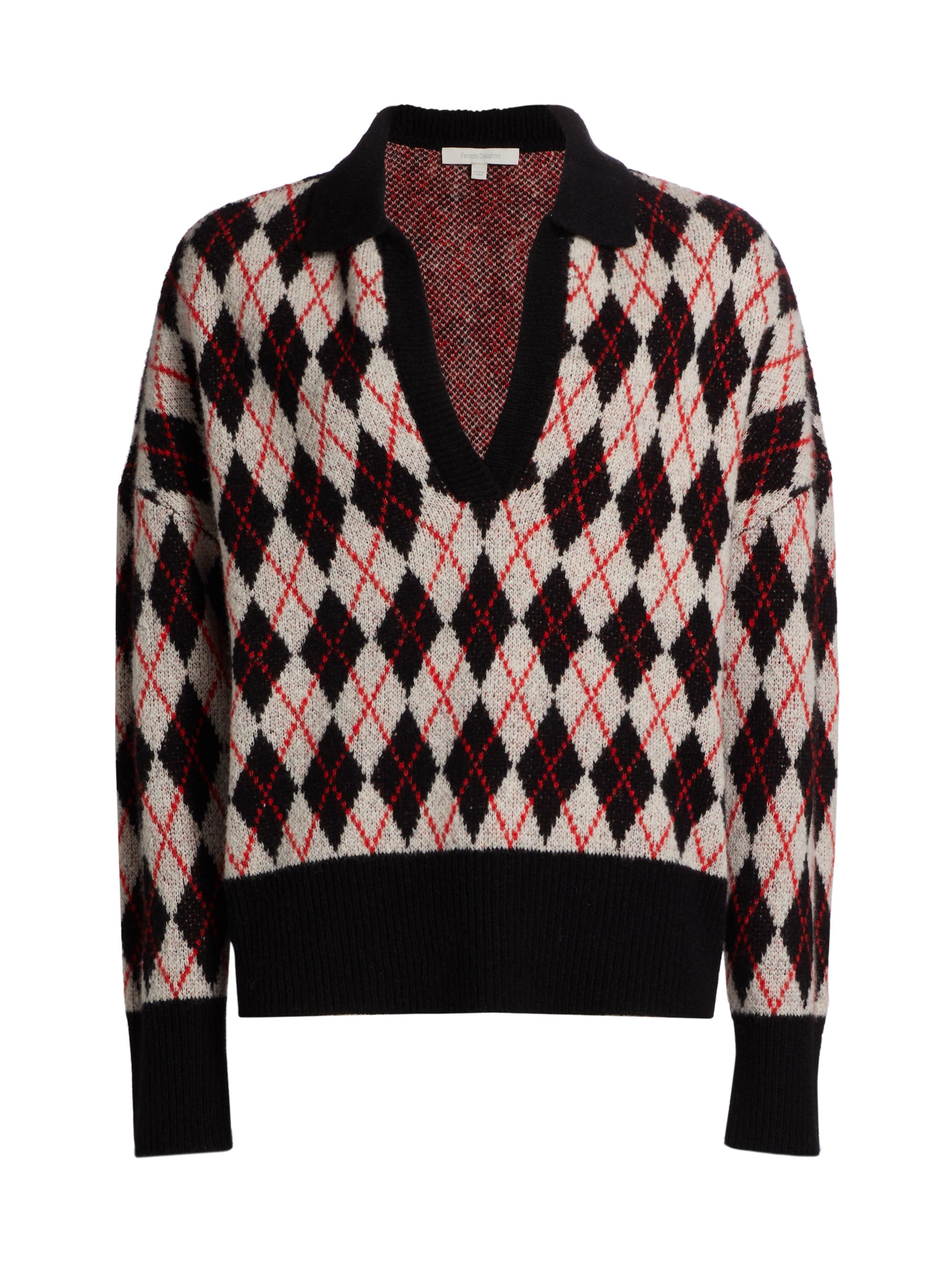 Favorite Daughter Women's The Aria Argyle Sweater - Blackredargyle