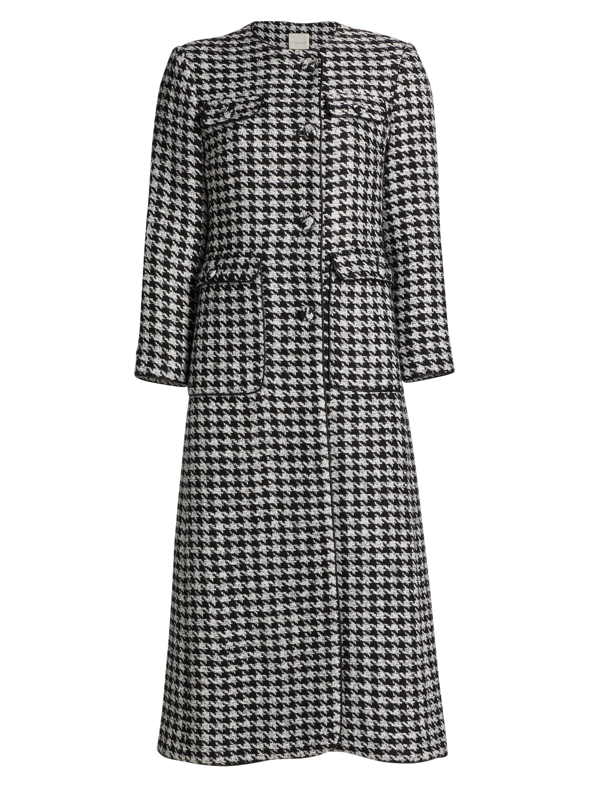 Favorite Daughter Women's The Posh Coat Herringbone Single-Breasted Coat - Black And White Multi