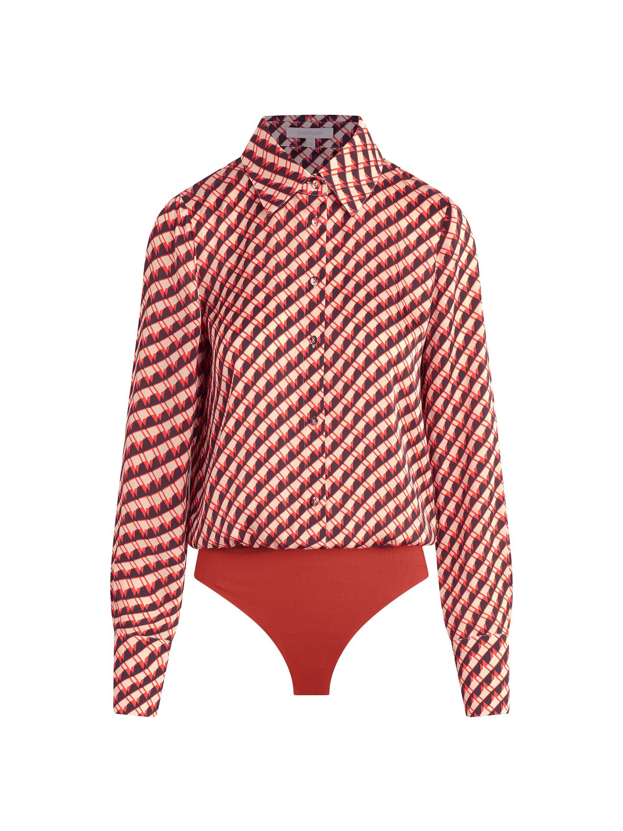 Favorite Daughter Women's The Take Me Seriously Printed Satin Bodysuit - Retro Rouge Hounds