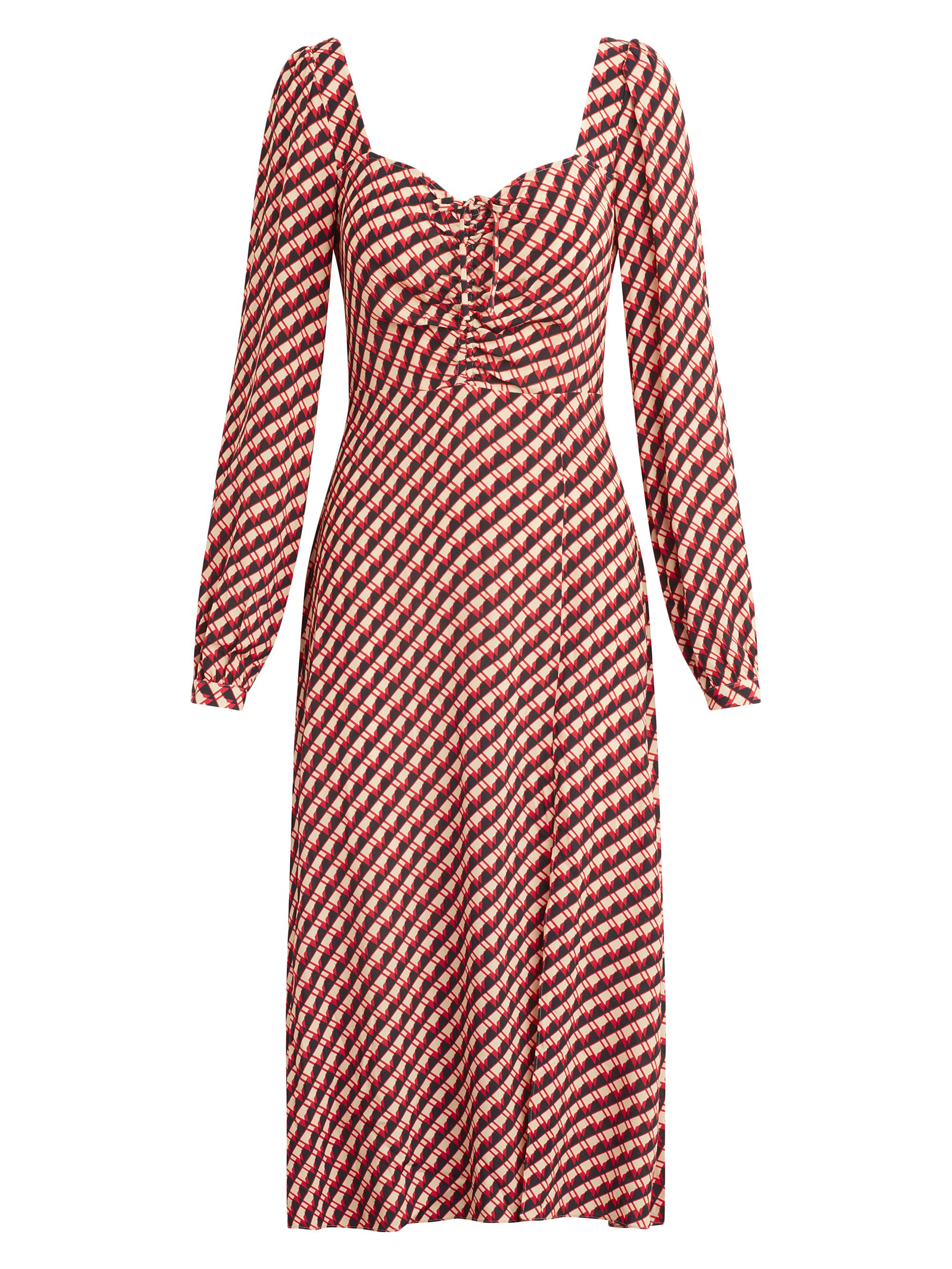 Favorite Daughter Women's Vineyard Geometric Print Long-Sleeve Midi-Dress - Retro Rouge Hounds