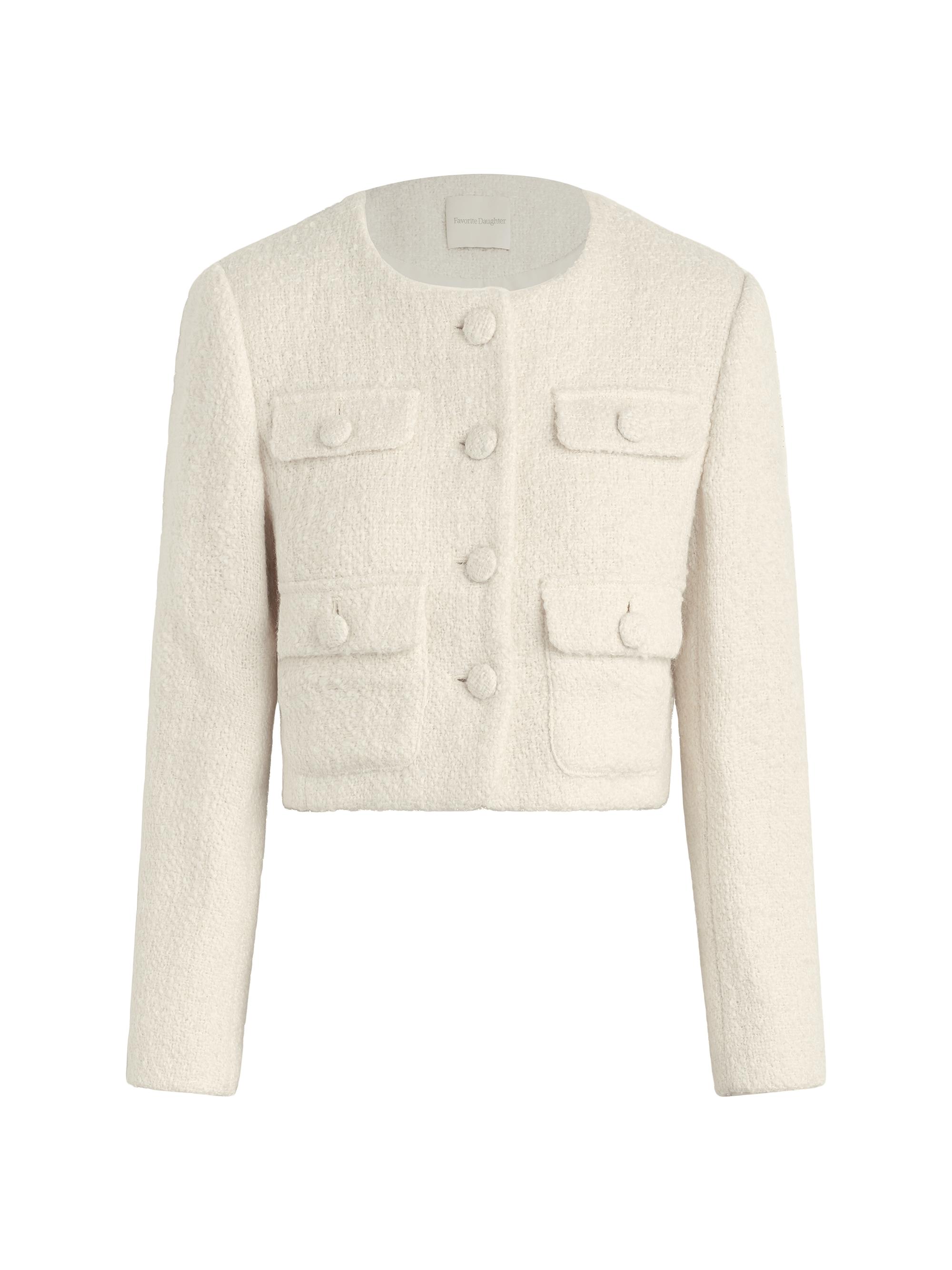 Favorite Daughter Women's Emily Boucle Cropped Button-Front Jacket - White Boucle