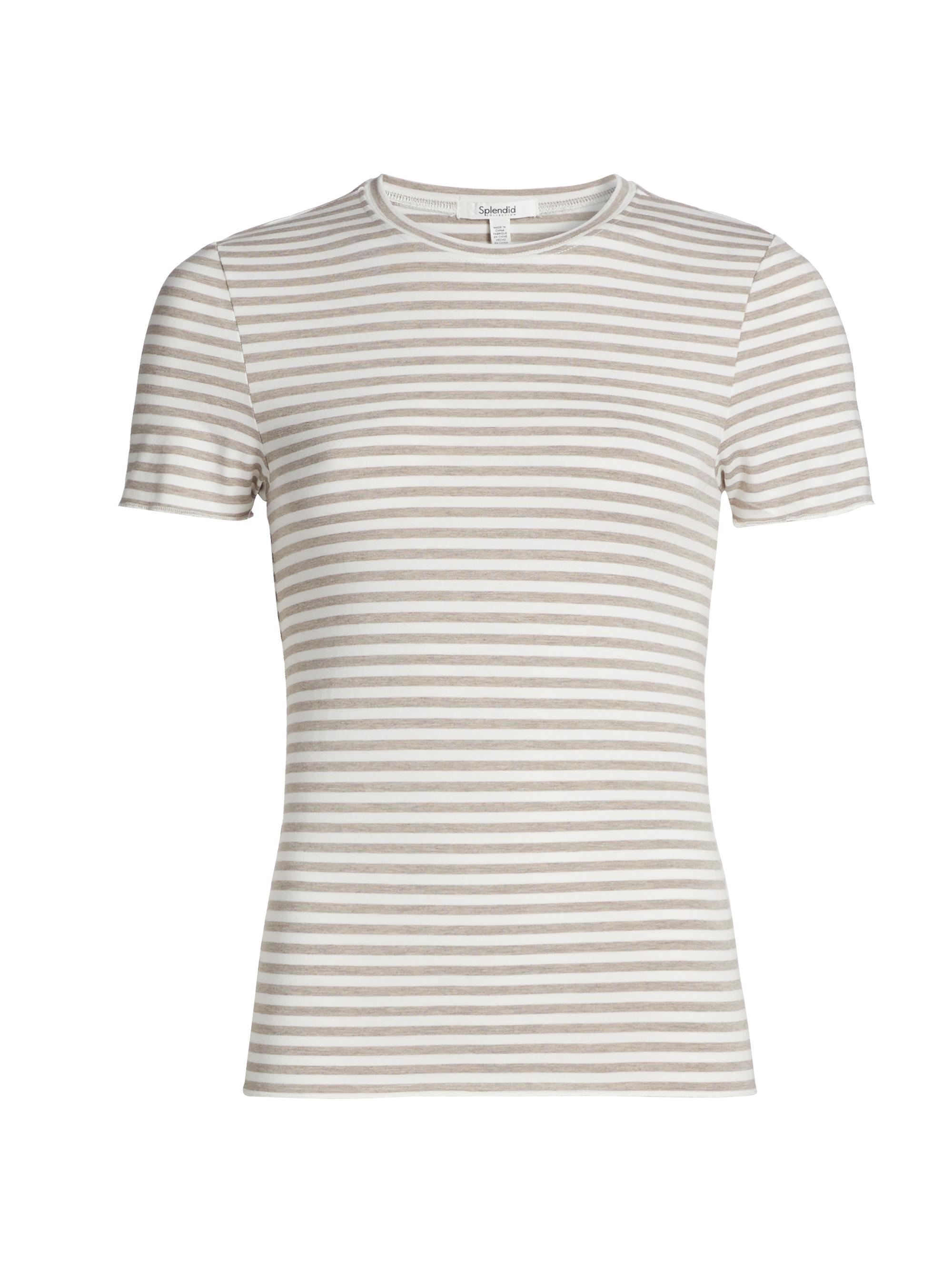Splendid Women's Bamboo Striped Stretch Jersey T-Shirt - Oak Twany Heather Stripe