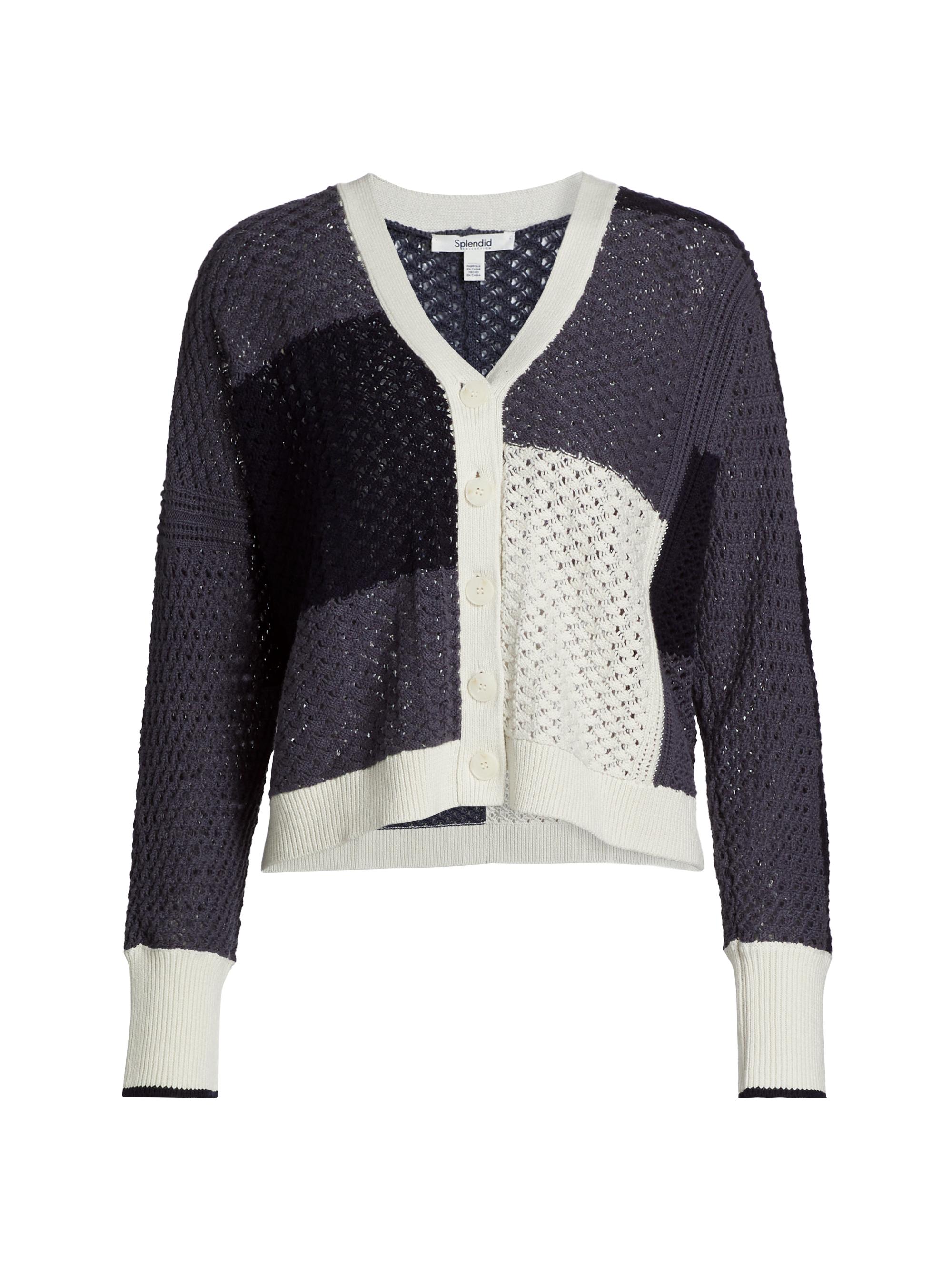 Splendid Women's Audrey Colorblocked Cotton V-Neck Cardigan - Navy Pale Oak