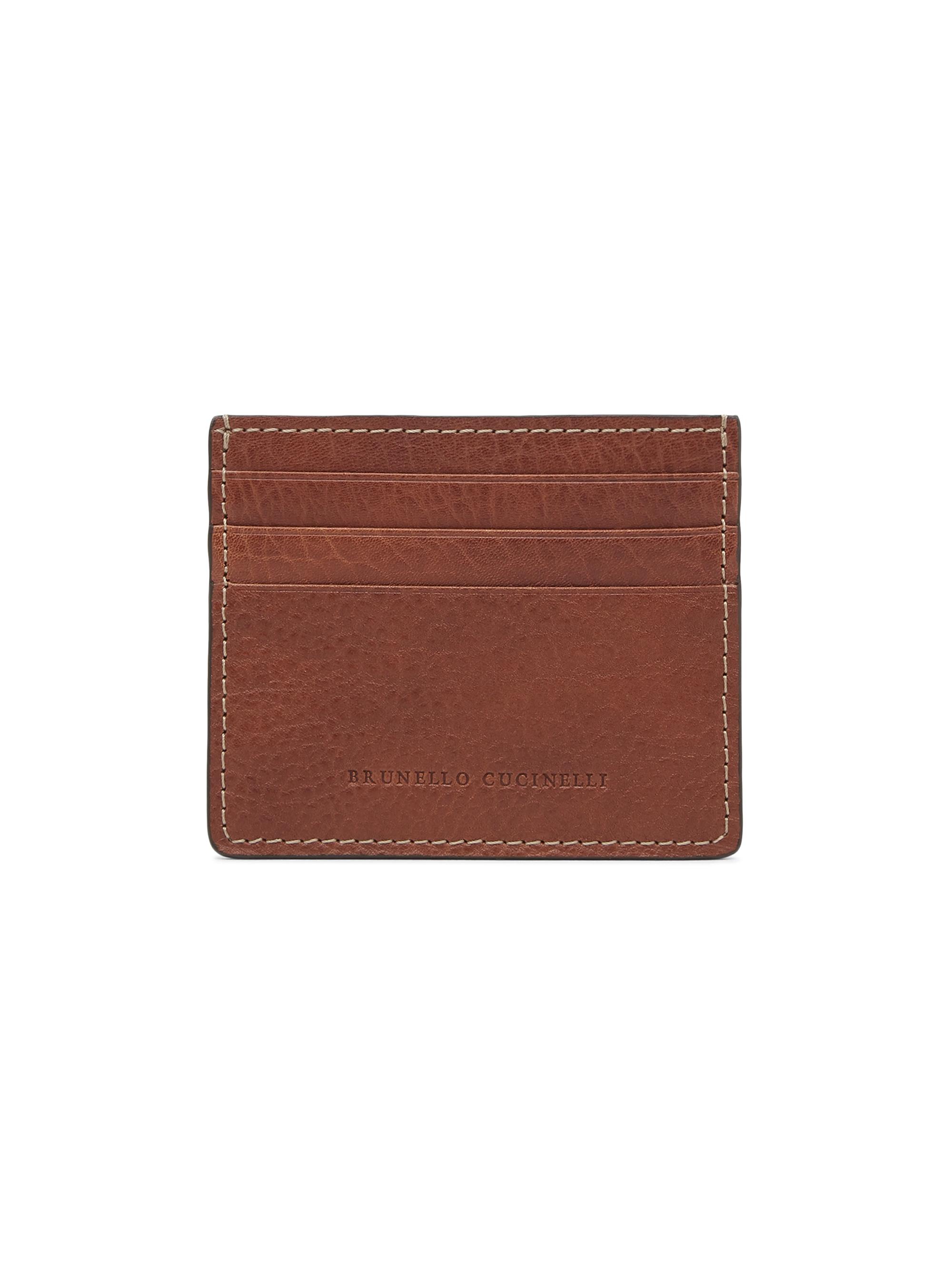 Brunello Cucinelli Men's Grained Calfskin Mini Card Case - Copper