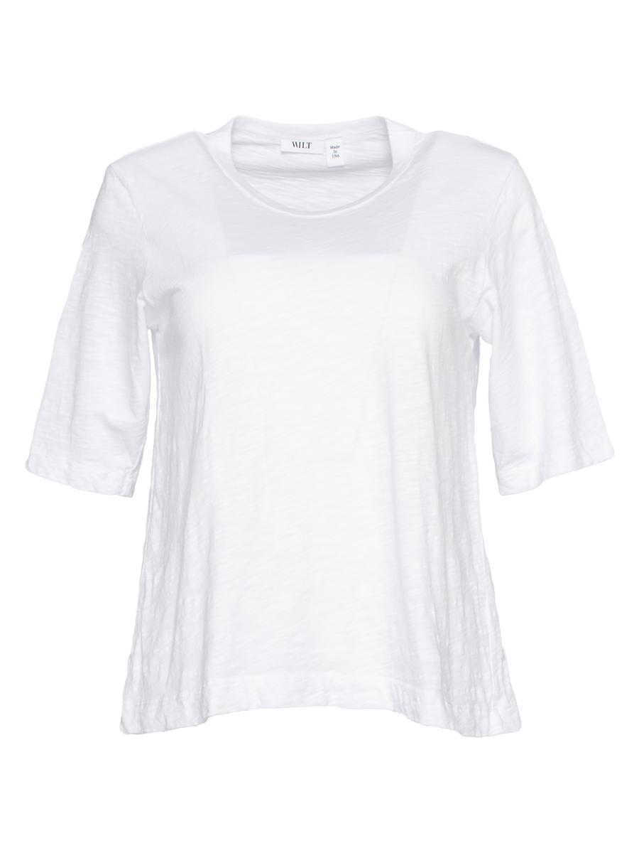 Wilt Women's Baby Fit Shrunken Crew Elbow Sleeve T-shirt In White