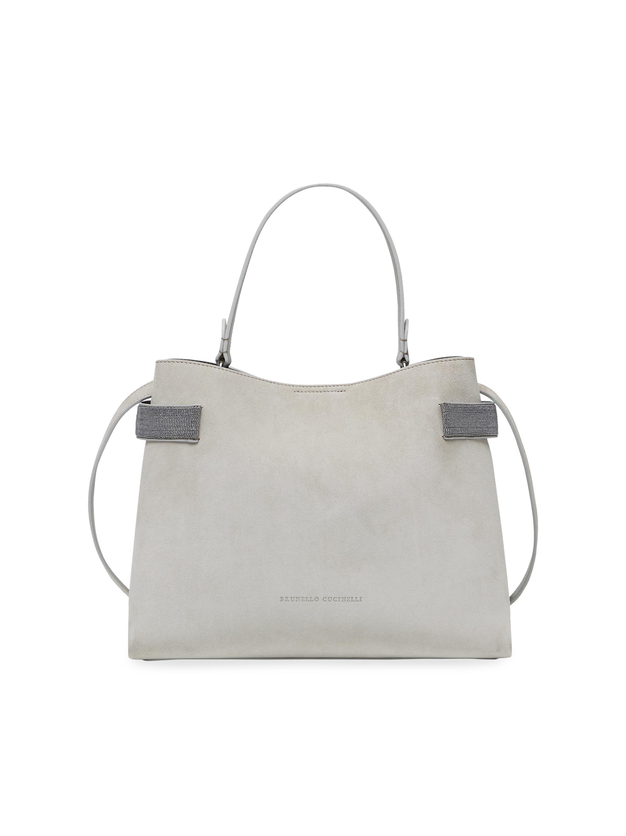 Brunello Cucinelli Women's Suede Bag with Precious Bands - Light Grey