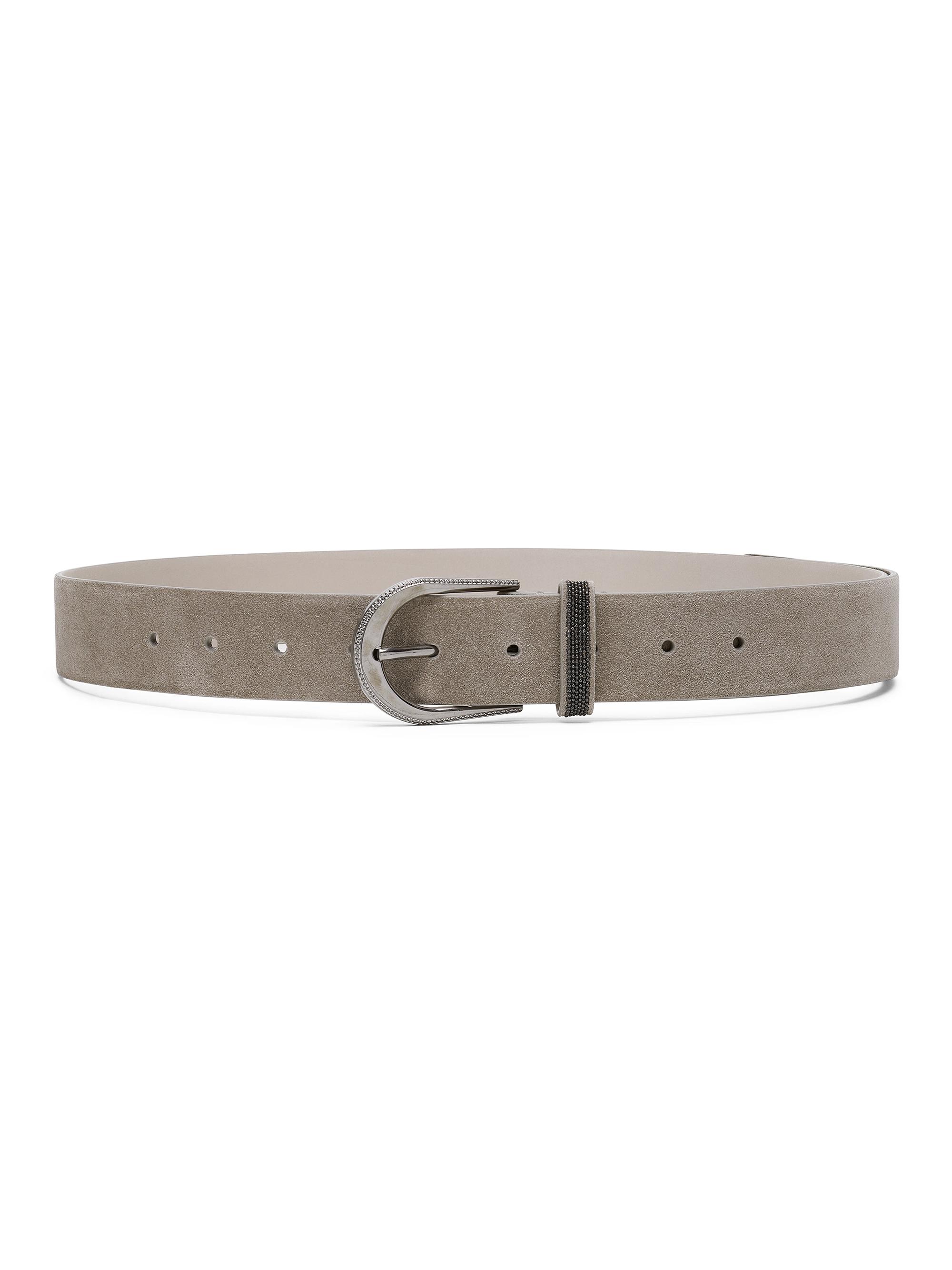 Brunello Cucinelli Women's Suede Belt with Monili - Light Grey