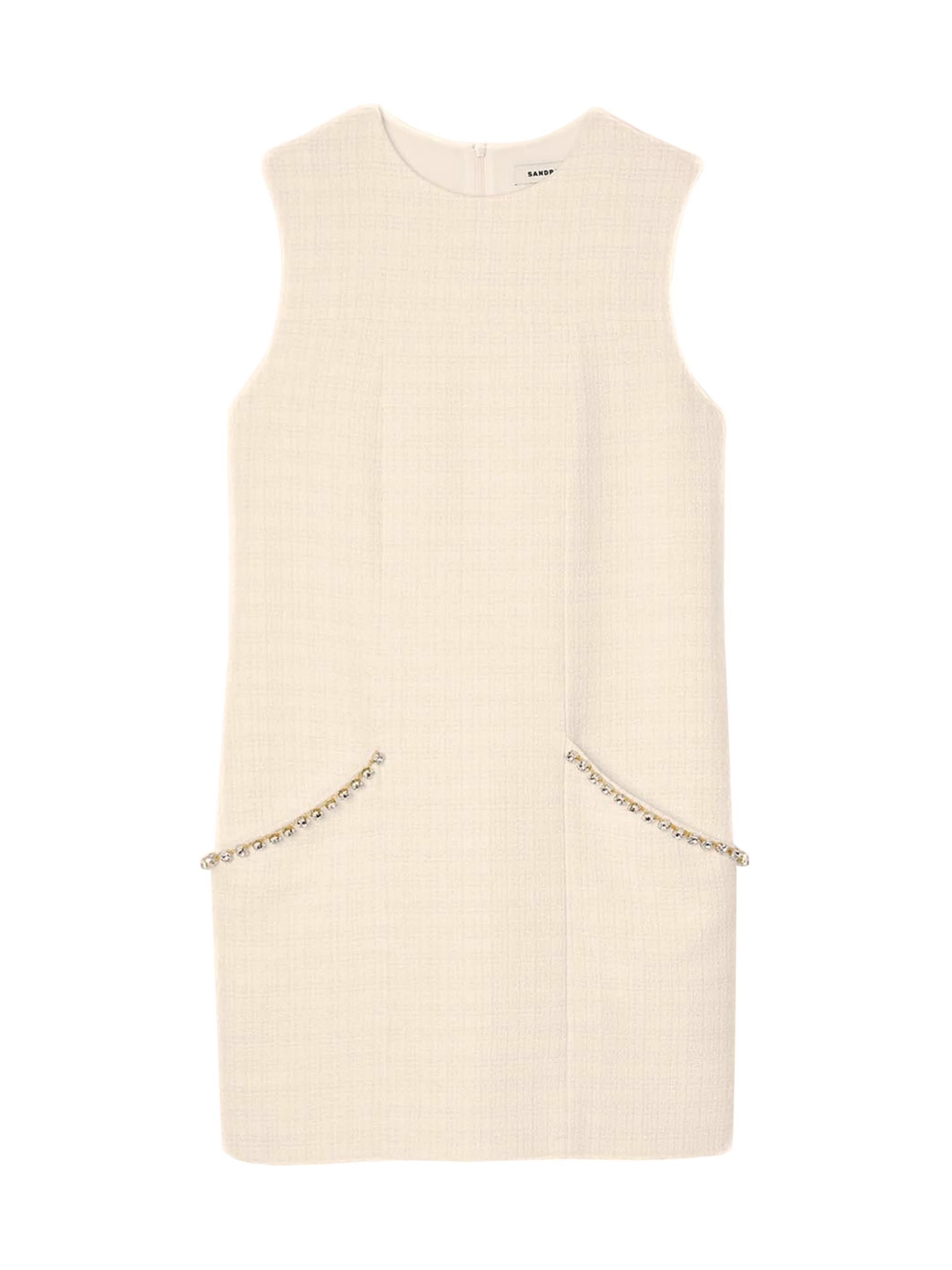 Sandro Women's Short Rhinestone Tweed Dress - Ecru