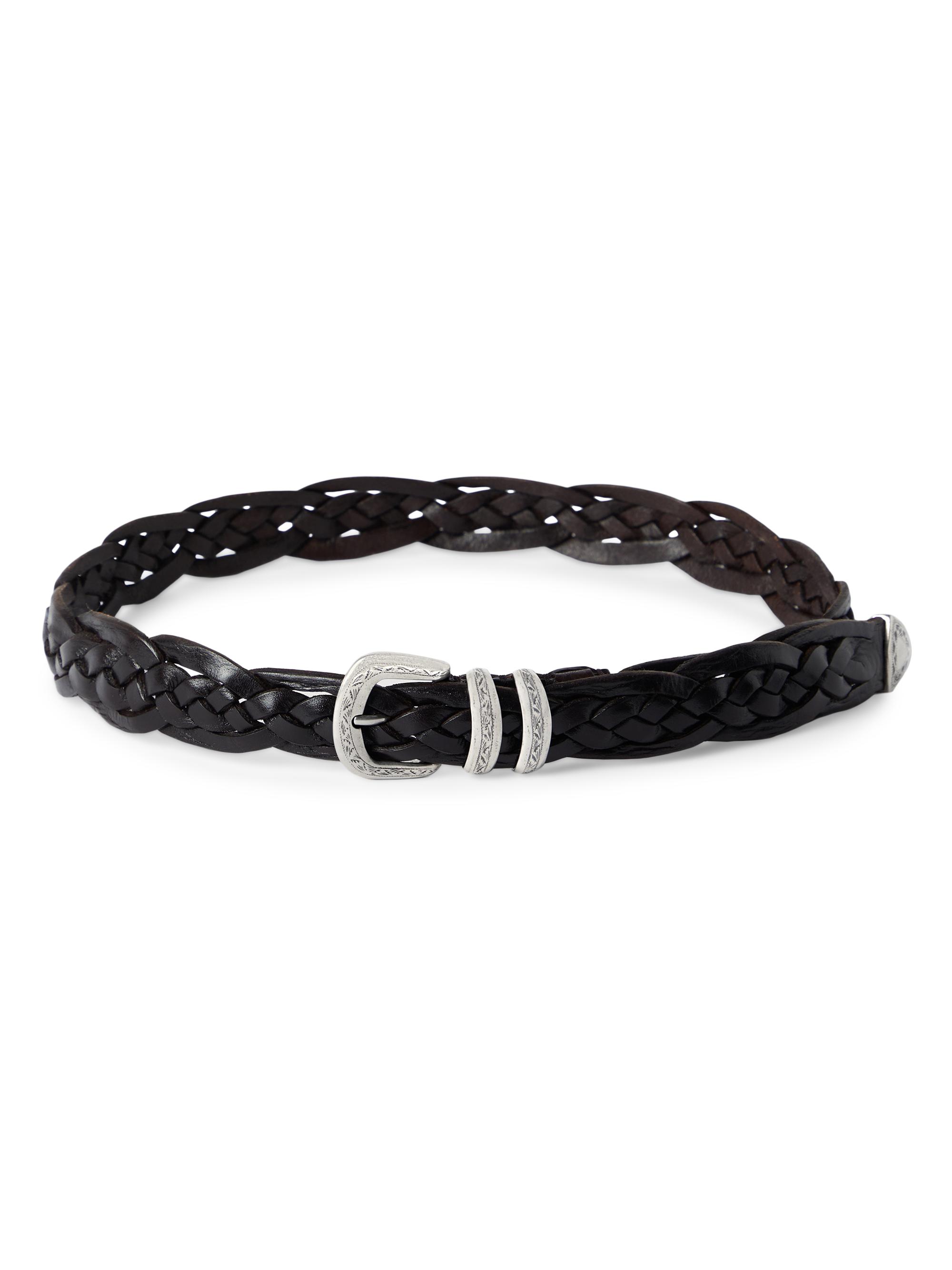 Brunello Cucinelli Men's Braided Calfskin Belt With Detailed Buckle And Tip - Black