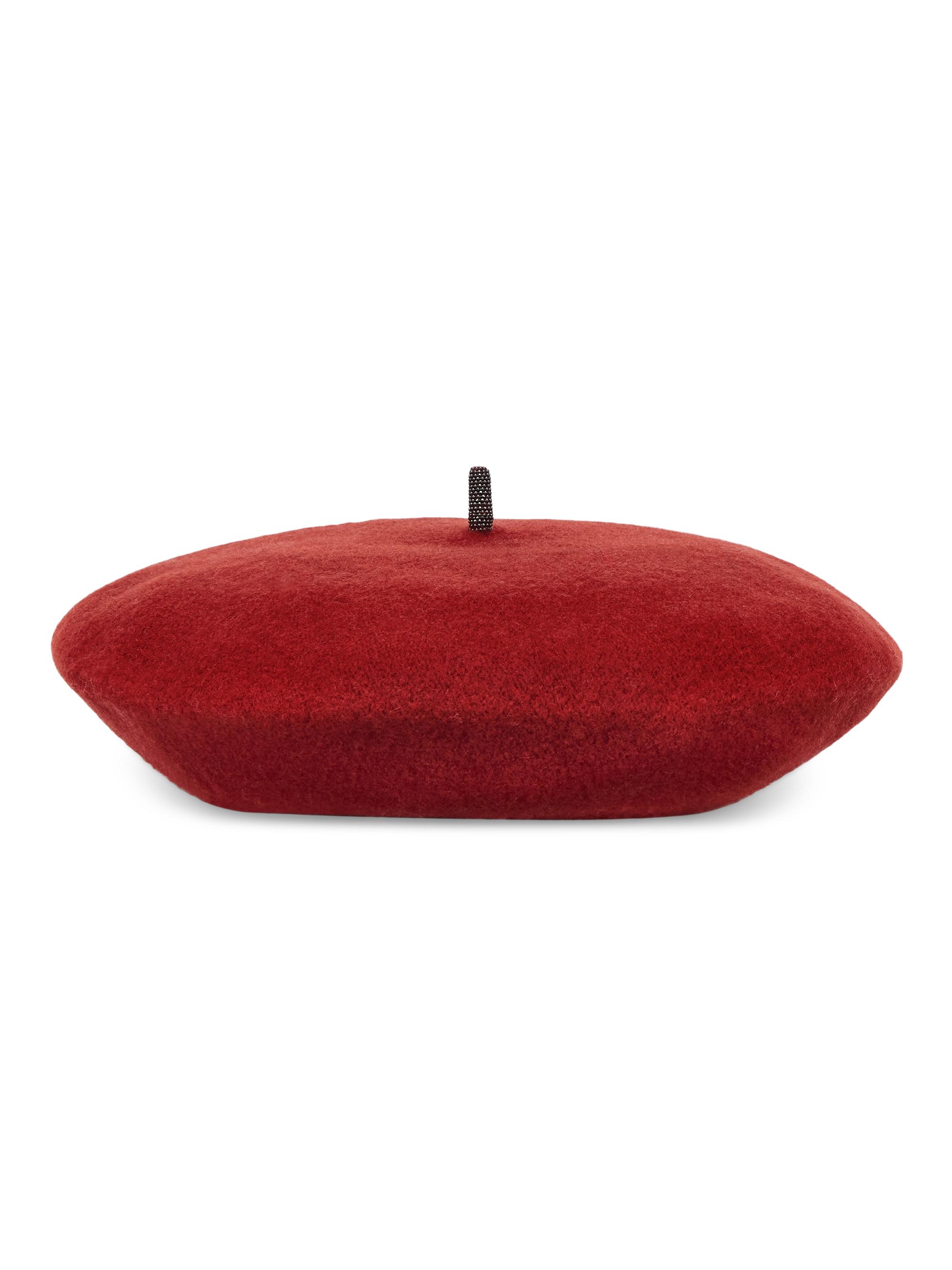 Brunello Cucinelli Women's Wool Beret with Precious Detail - Red
