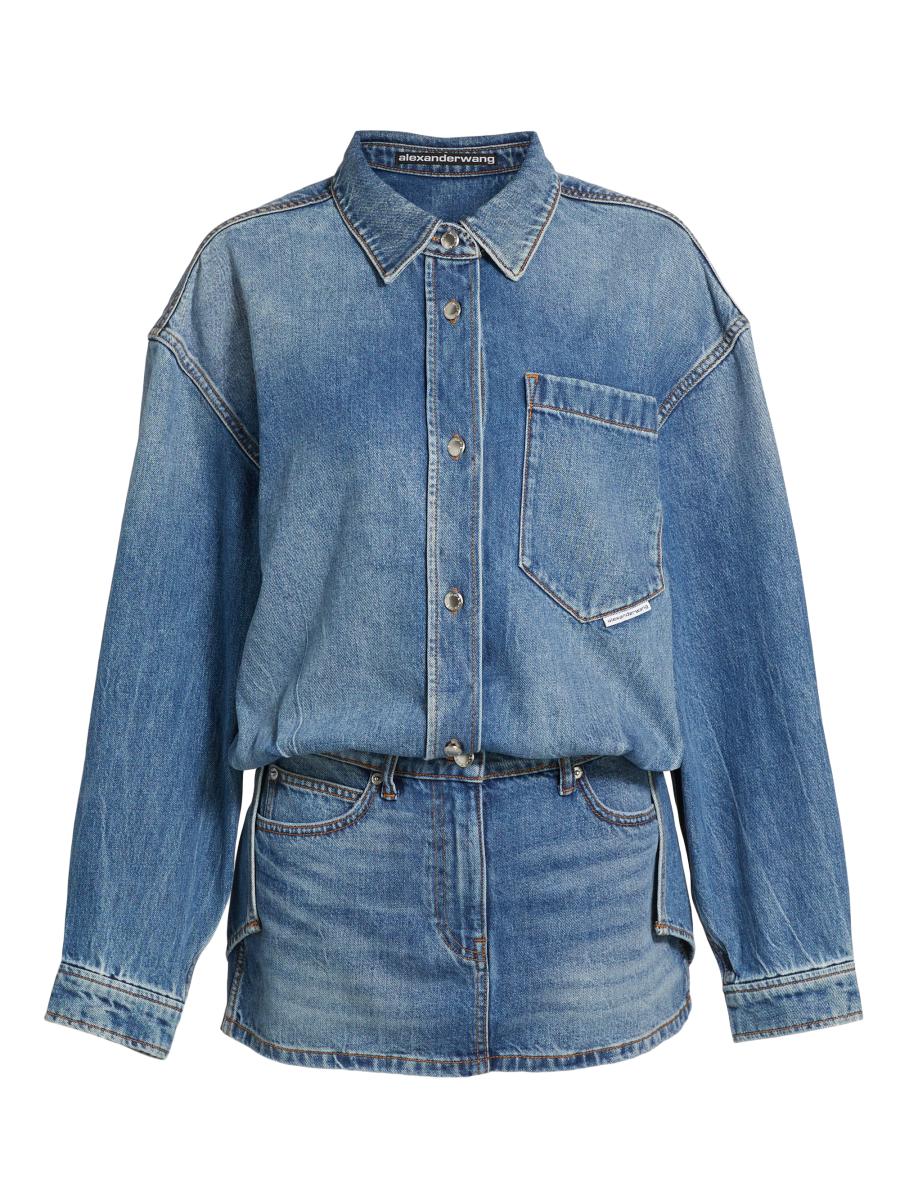 Shop Alexander Wang Tucked Denim Mini Shirtdress | Saks