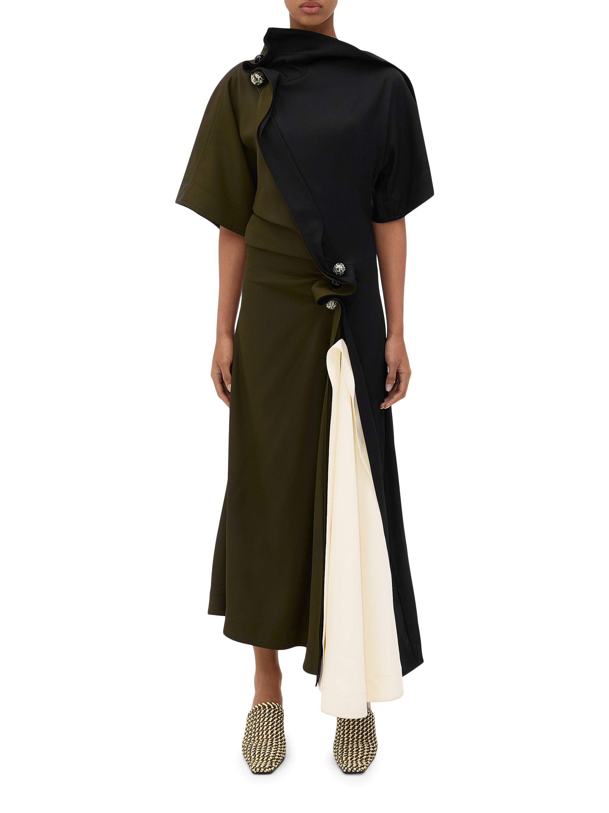 Bottega Veneta Women's Fluid Colorblocked Stretch Crepe Dress - Dark Olive Black Dove