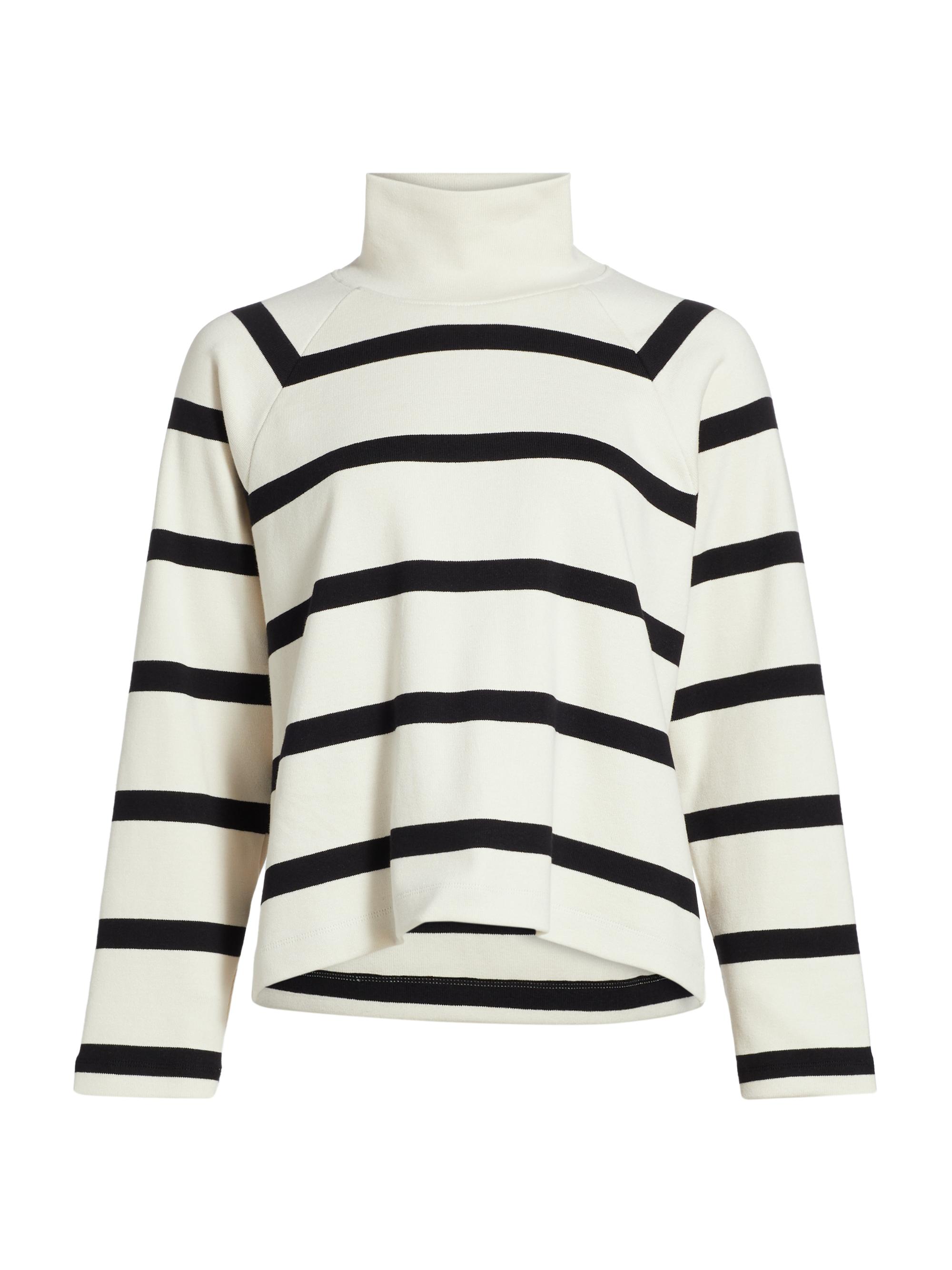 Tanya Taylor Women's Brinkley Oversized Striped Turtleneck - Cream Black Wide Stripe