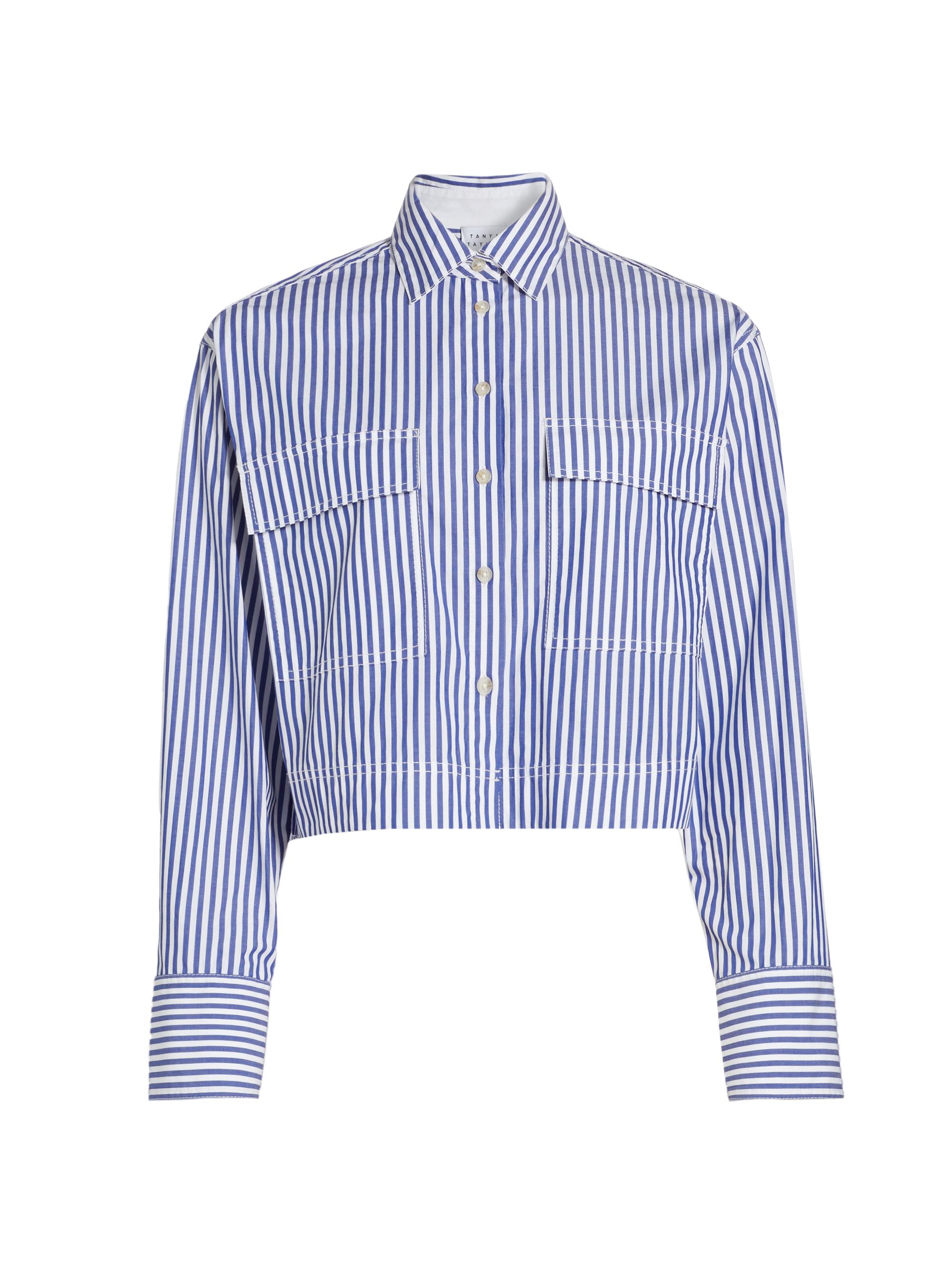 Tanya Taylor Women's Largaux Striped Crop Shirt - Blue Optic White