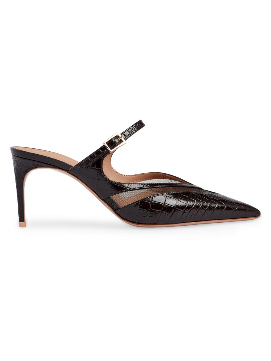 Malone Souliers Cristi 70MM Croc-Embossed Leather Mules