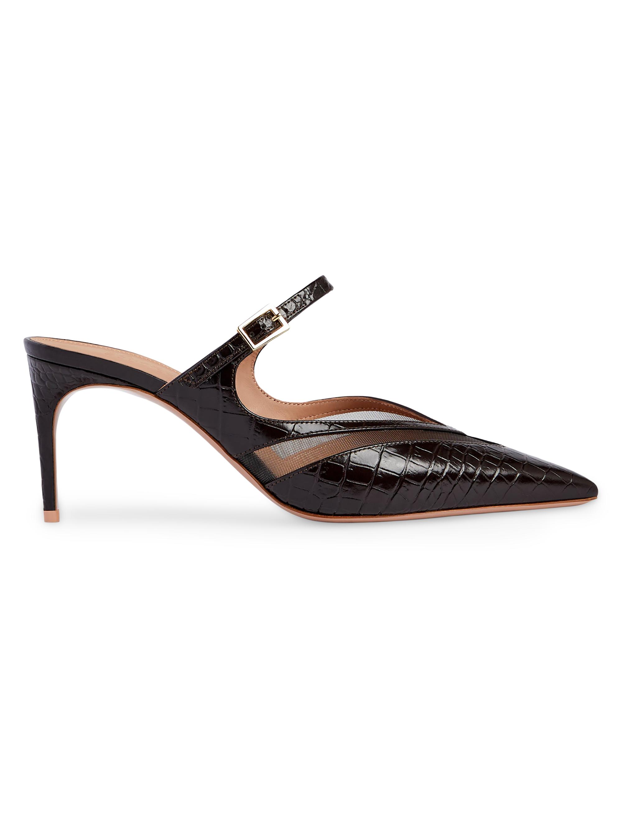 Malone Souliers Women's Cristi 70MM Croc-Embossed Leather Mules - Black