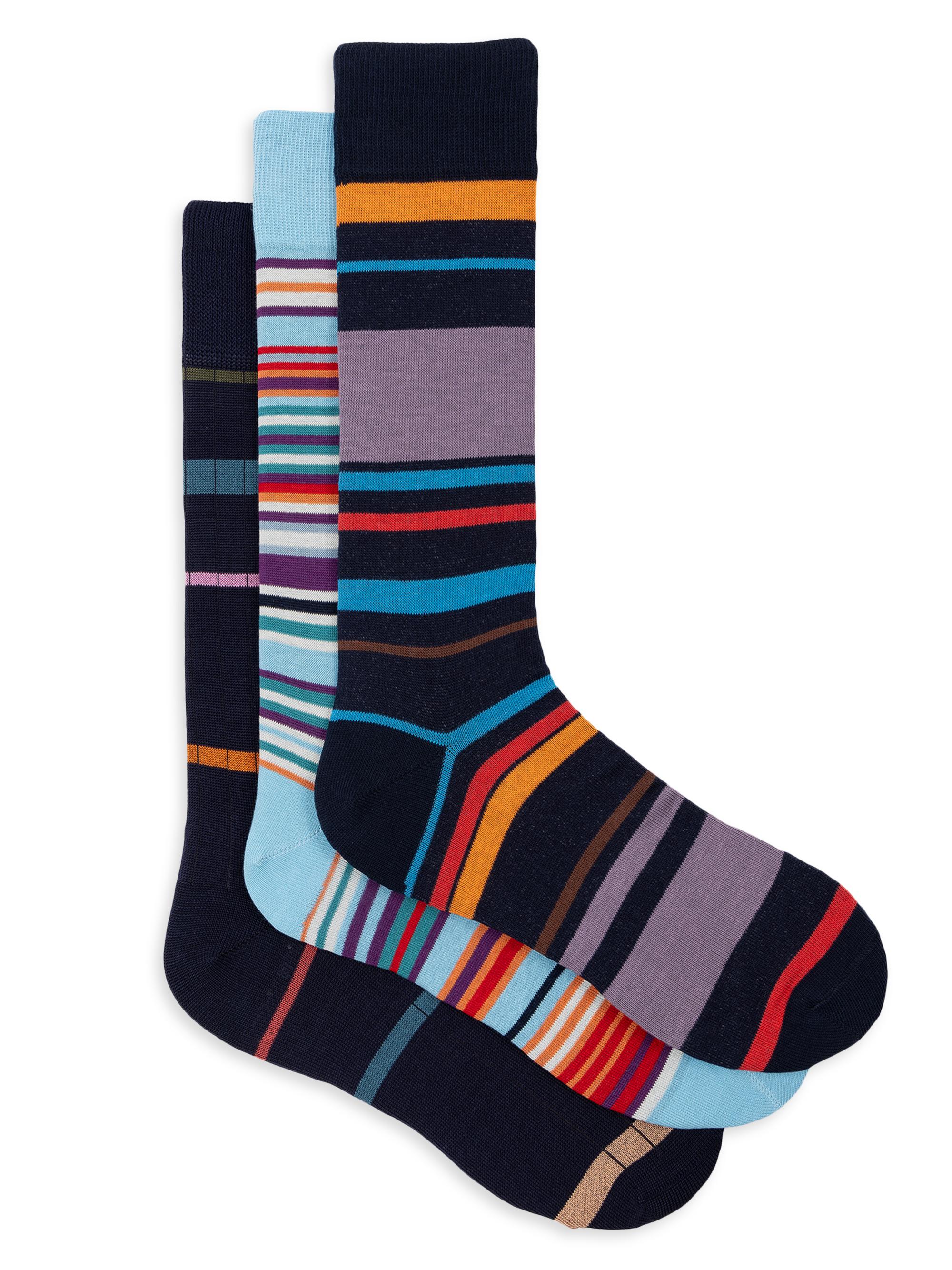 Paul Smith Men's 3-Pack Striped Cotton-Blend Socks - Navy