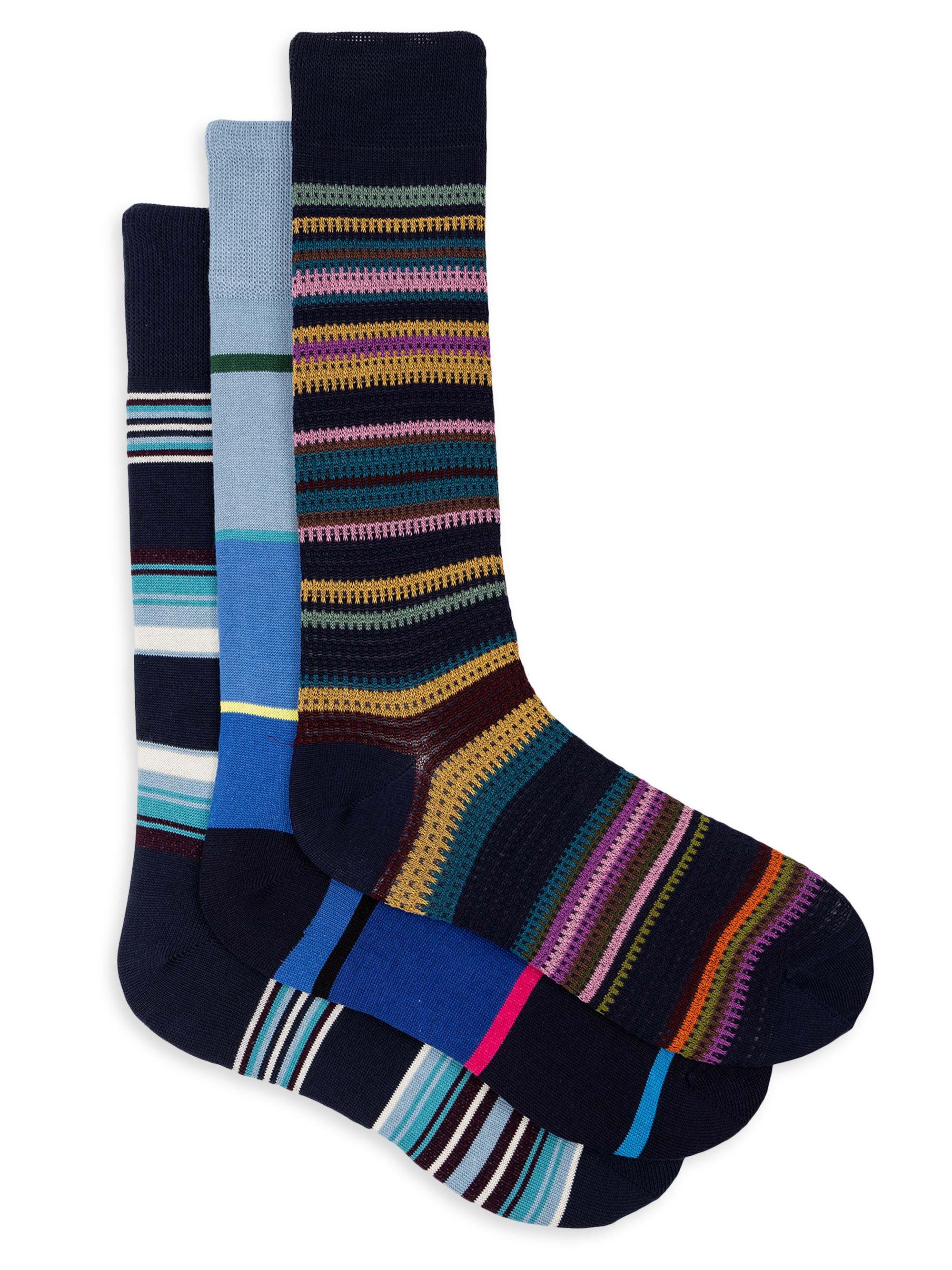 Paul Smith Men's 3-Pack Striped Cotton-Blend Socks - Navy
