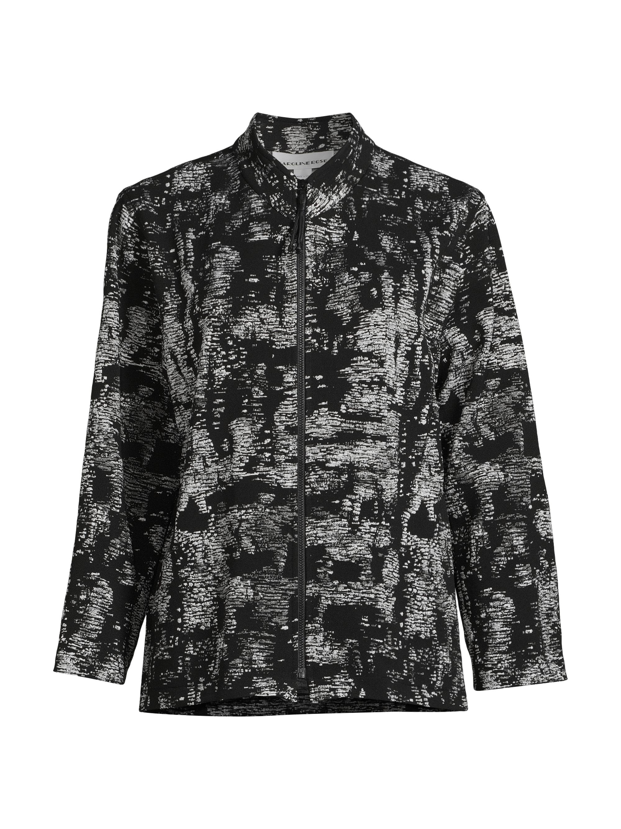 Caroline Rose Women's Melange Knit Zip-Up Jacket - Grey White Black