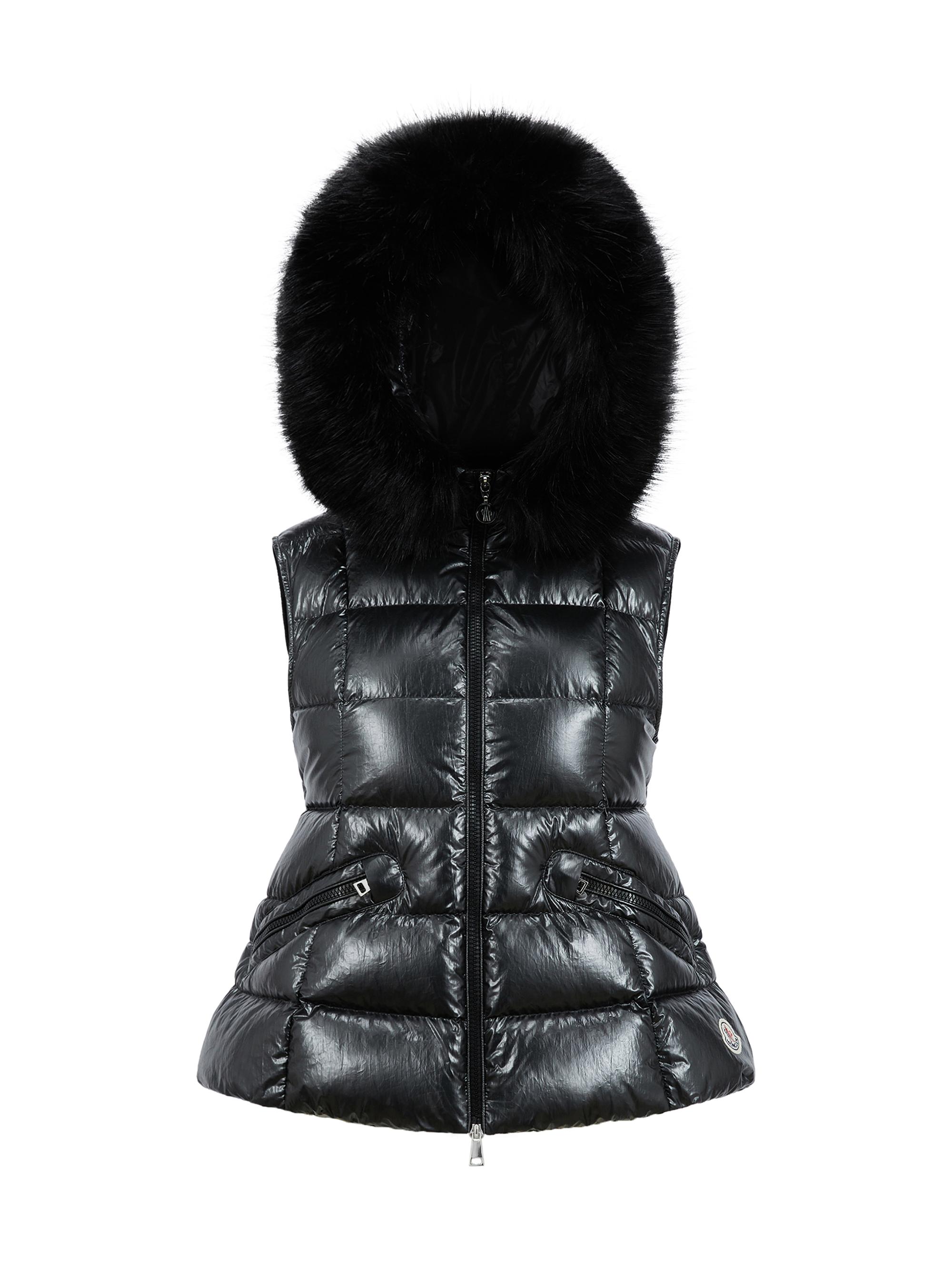 Moncler Women's Anse Fitted Down Vest with Removable Faux Fur Trim - Black