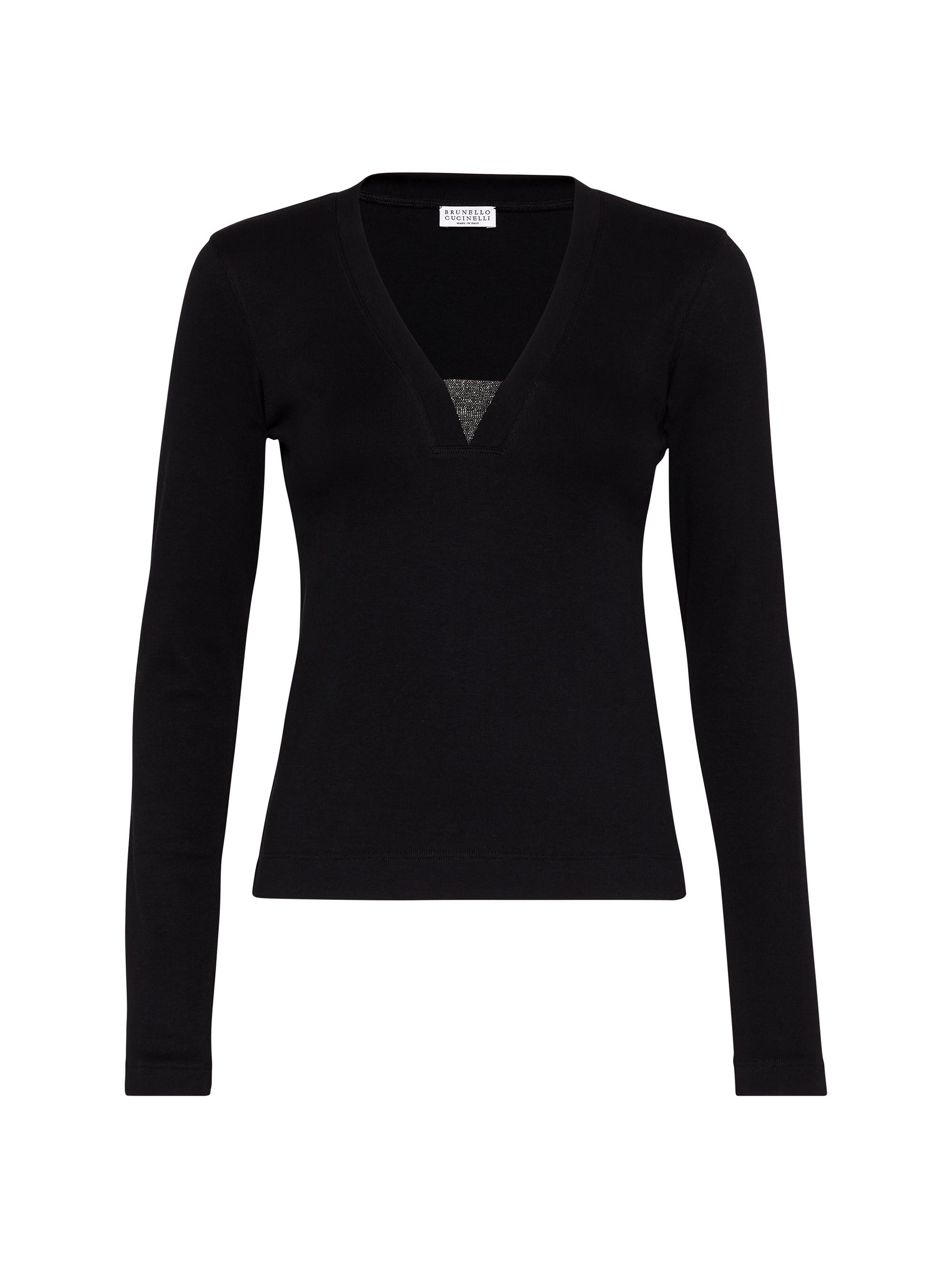 Brunello Cucinelli Women's Stretch Cotton Ribbed Jersey T-Shirt - Black