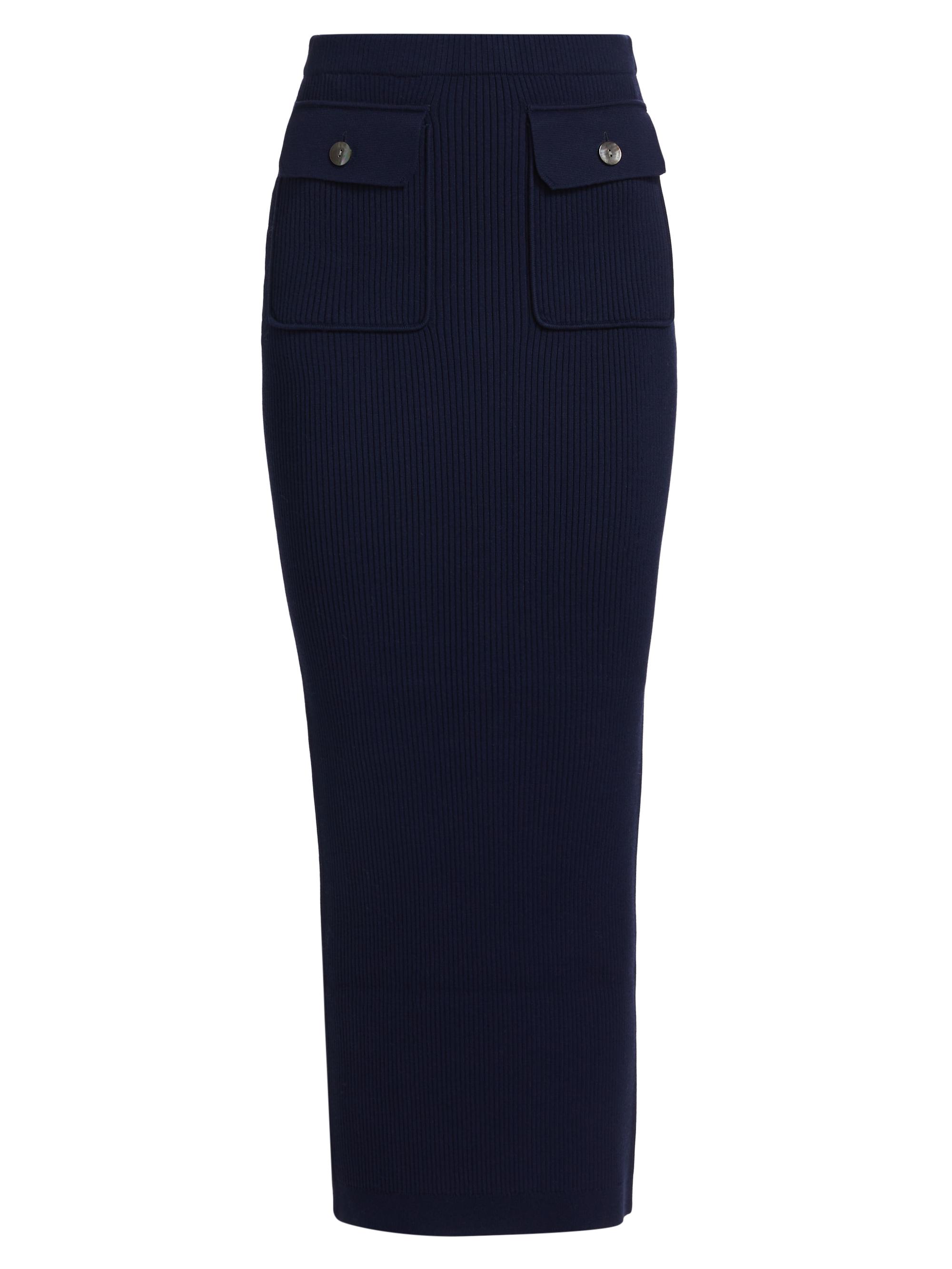 Ronny Kobo Women's Cadence Rib-Knit Midi-Skirt - Navy