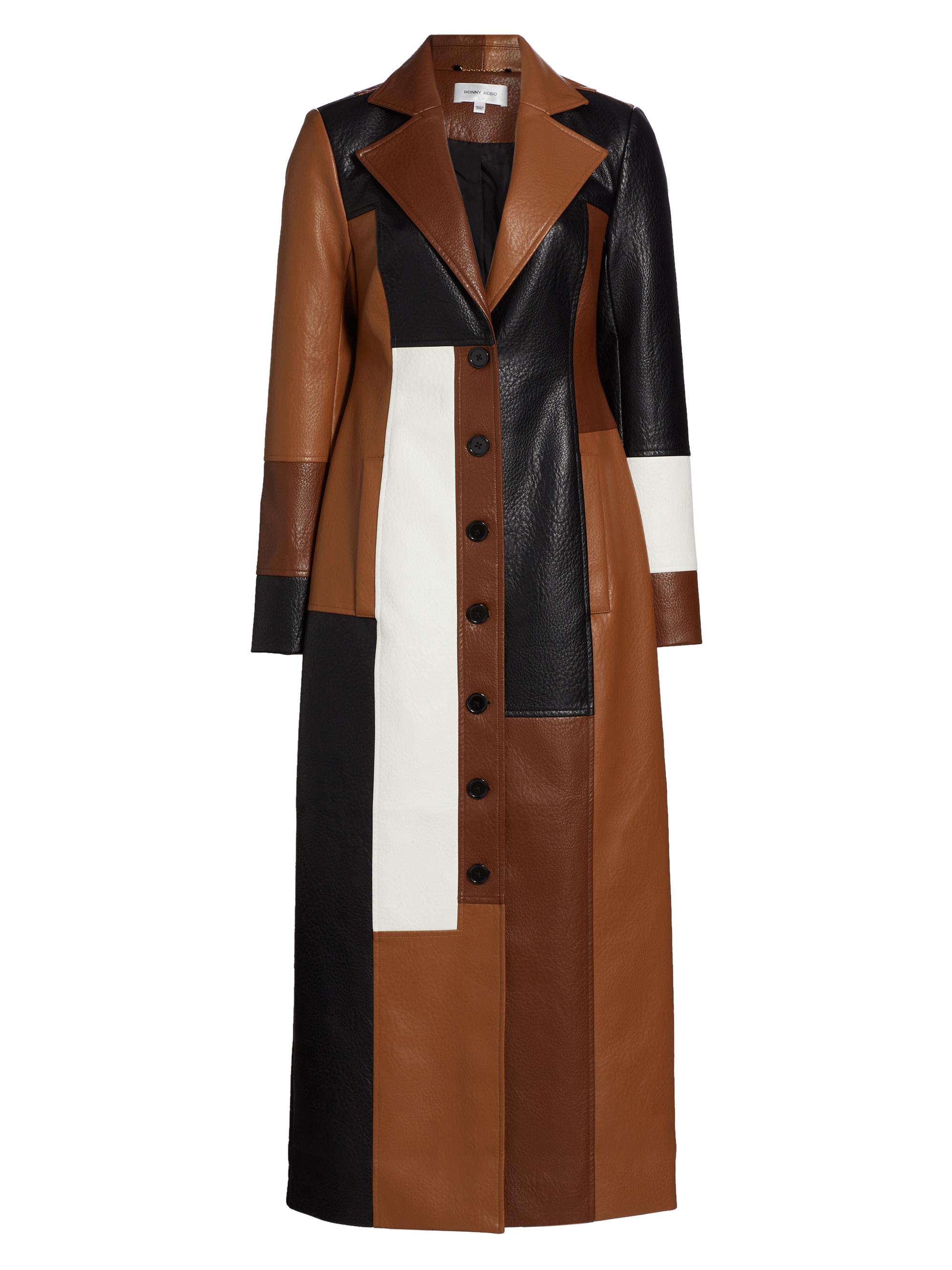 Ronny Kobo Women's Carla Patchwork Long-Line Coat - Cinnamon Chocolate Brown