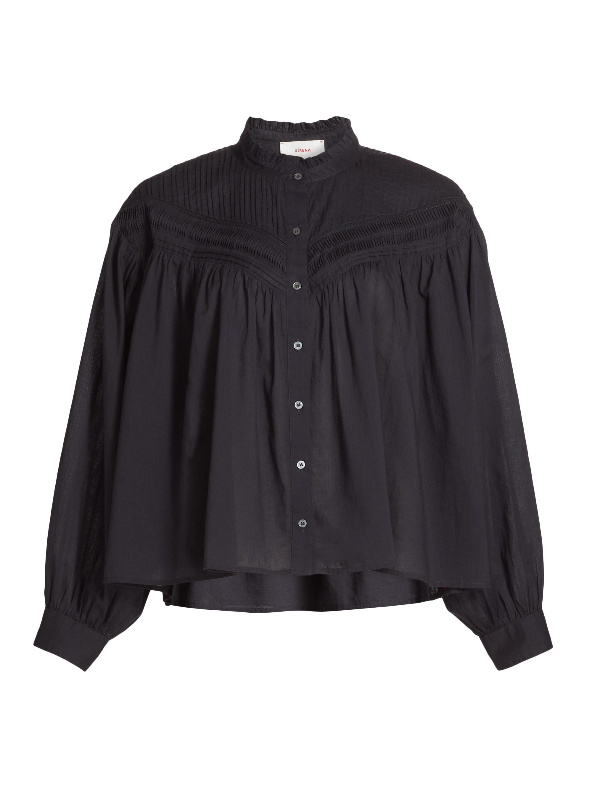 XÍRENA Women's Clara Cotton Pintuck Blouse - Obsidian