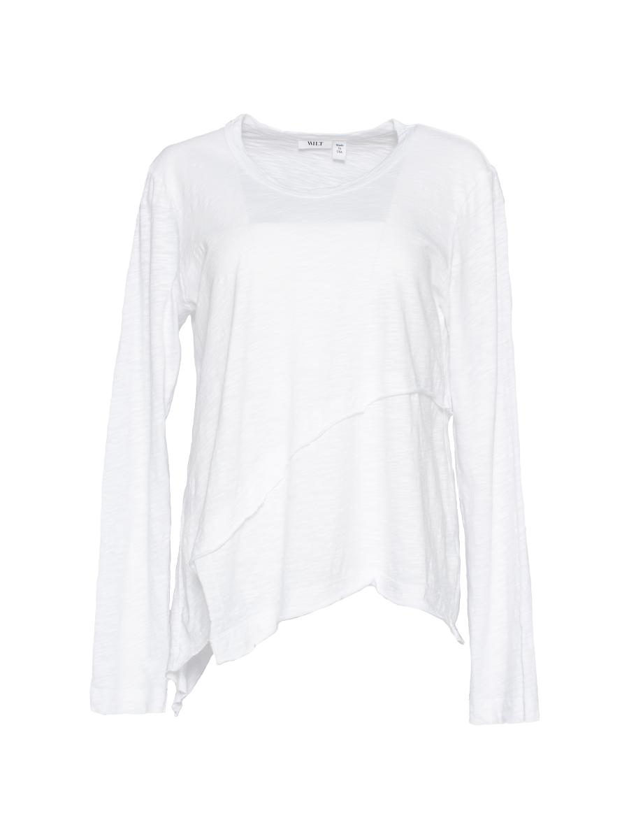 Wilt Women's Crew Long Sleeve Easy Crossover Hem In White