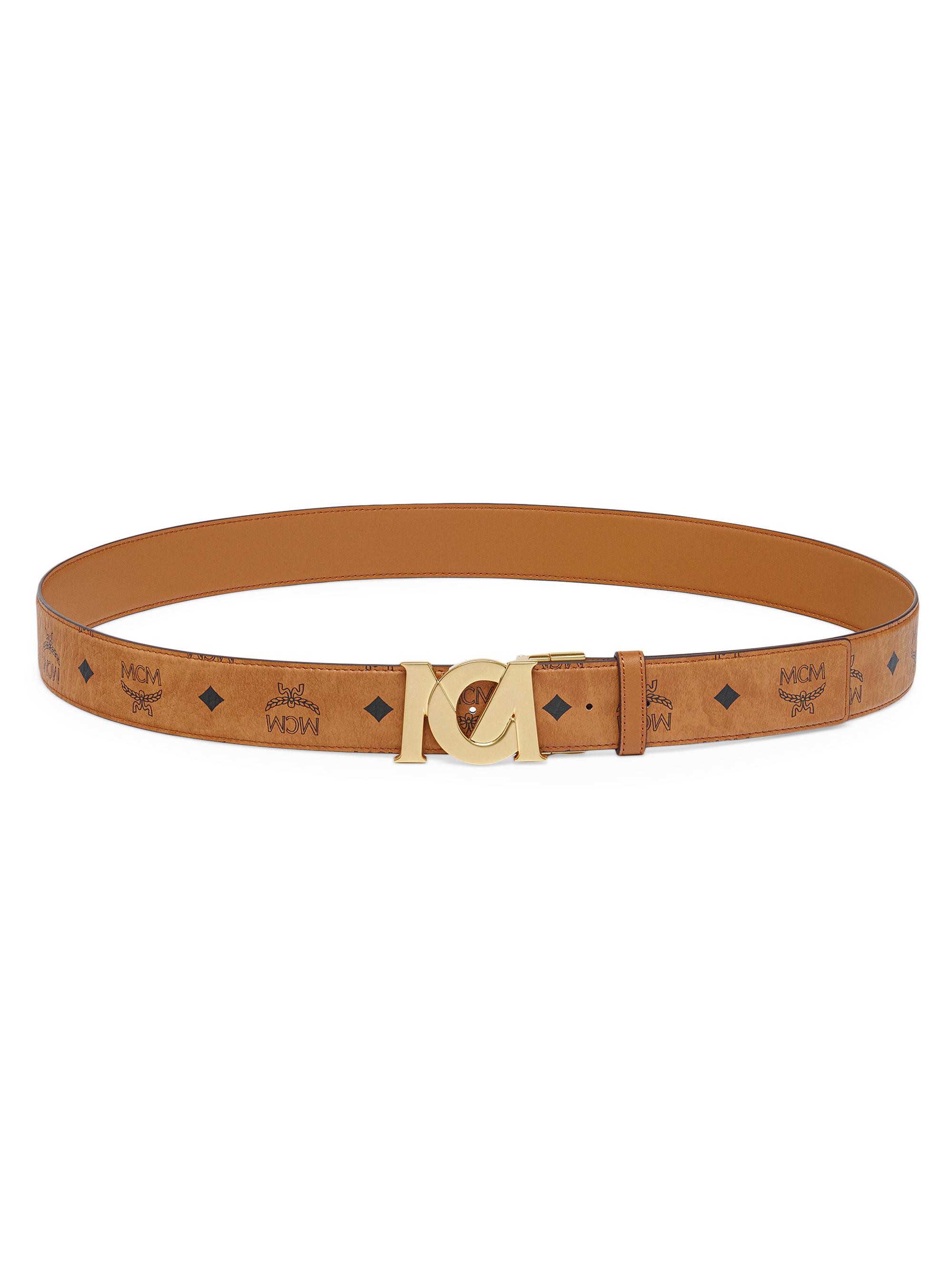 MCM Men's Visetos Adjustable Belt - Cognac
