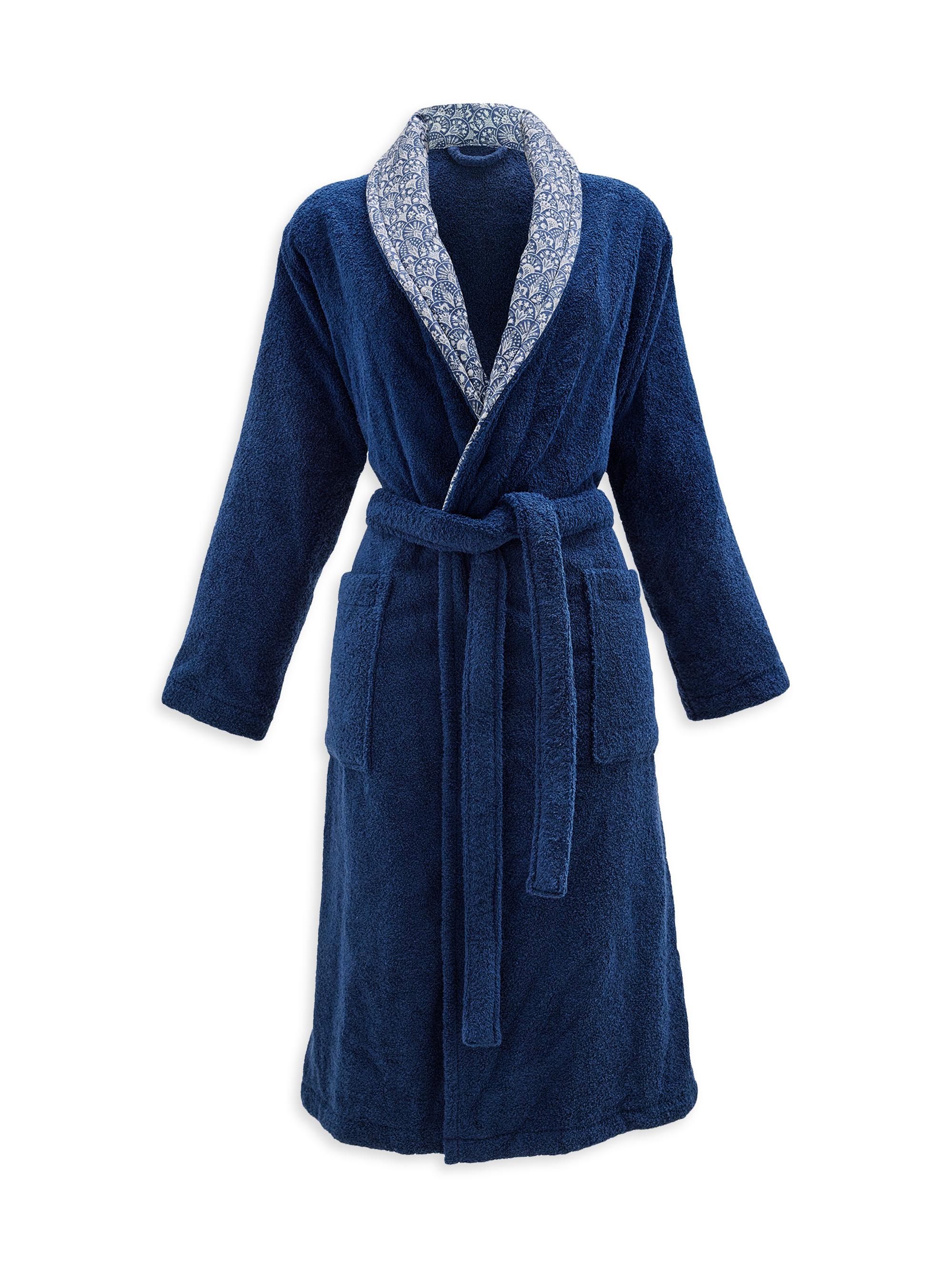 Anne de Solène Women's Galante Cotton Bathrobe - Blue On White