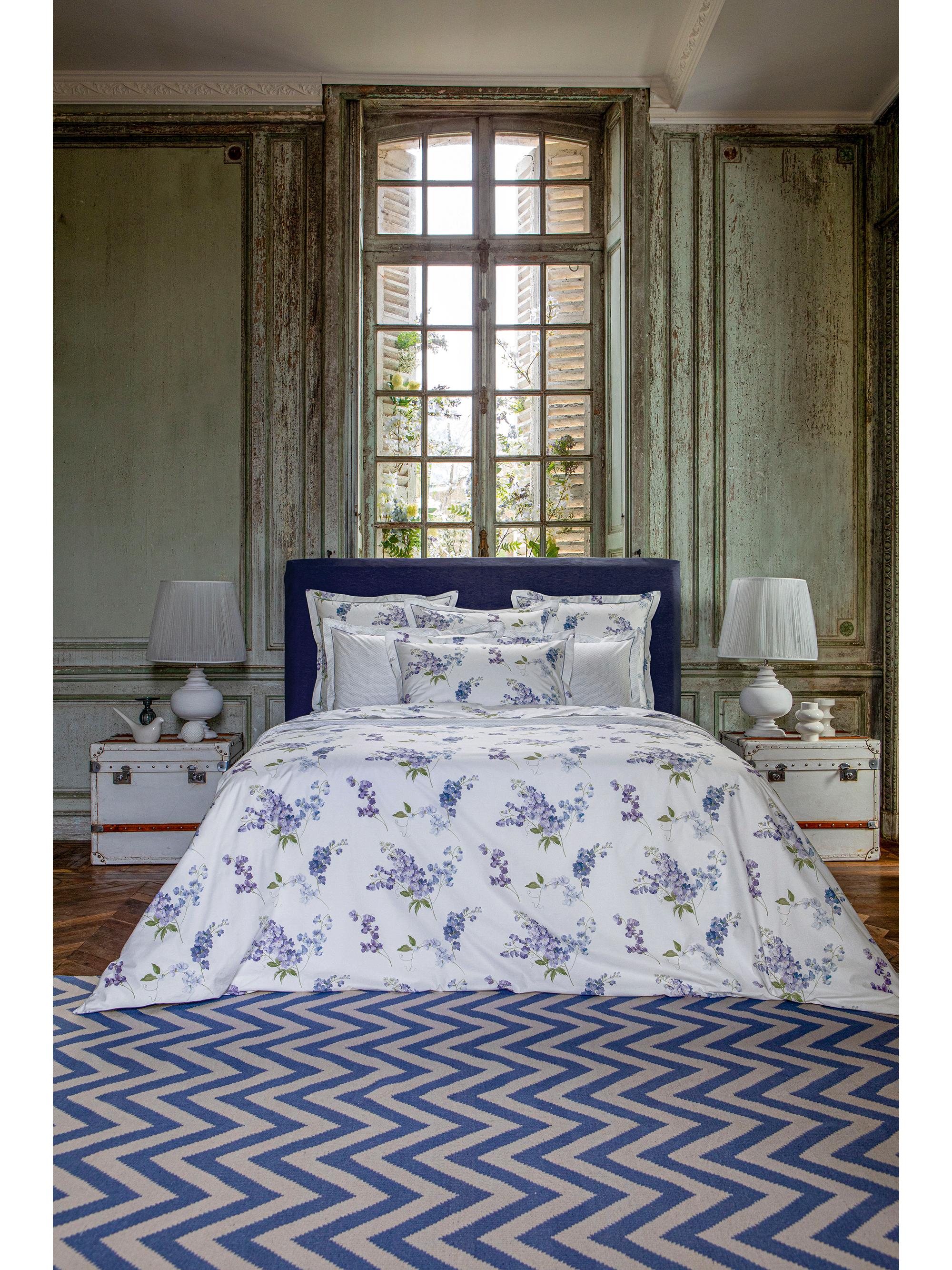 Anne de Solène Charme Cotton Sheet & Pillowcase Collection - Blue On White King