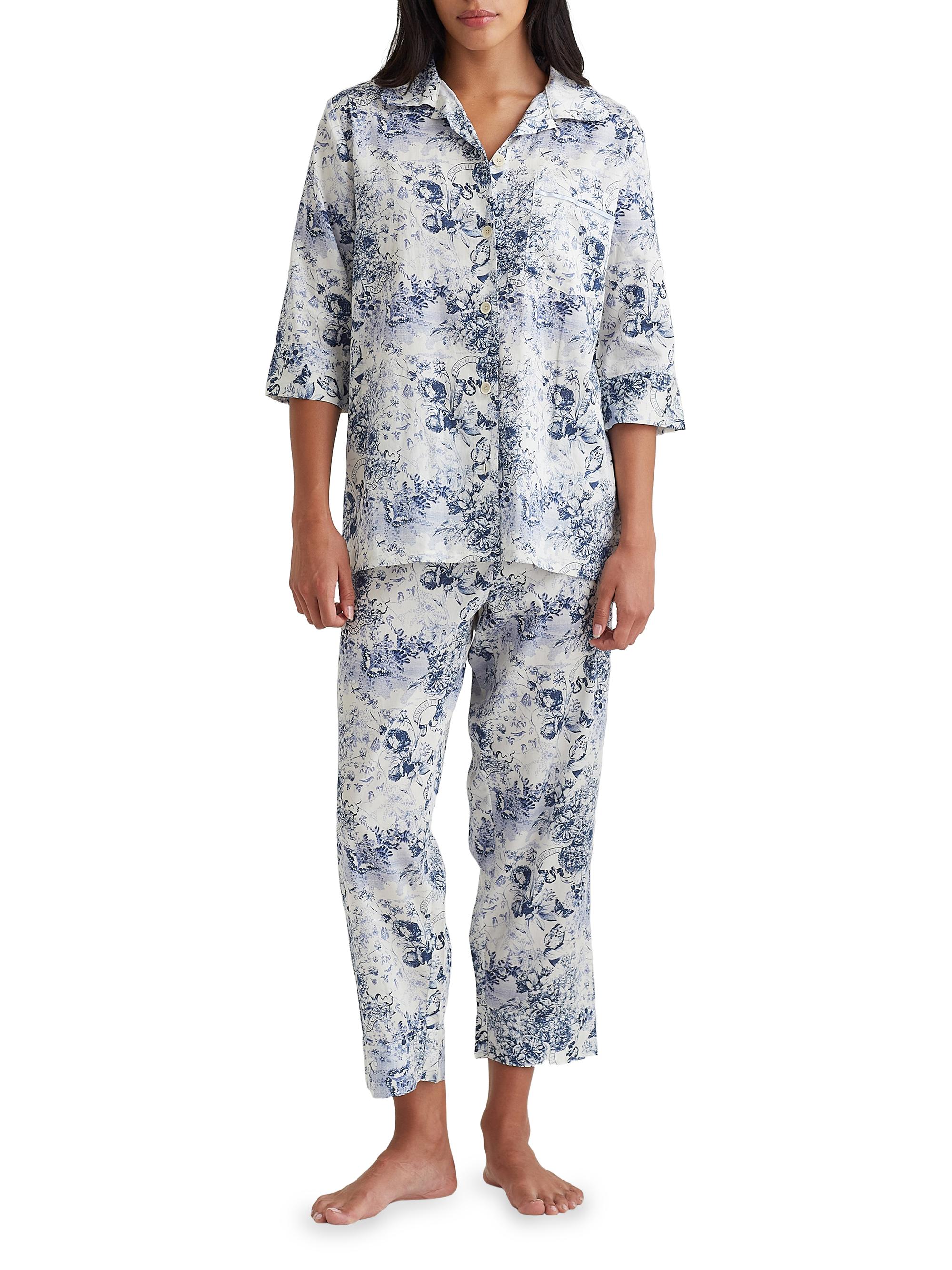 Papinelle Women's Toile De Jouy Cropped Pajamas - French Blue