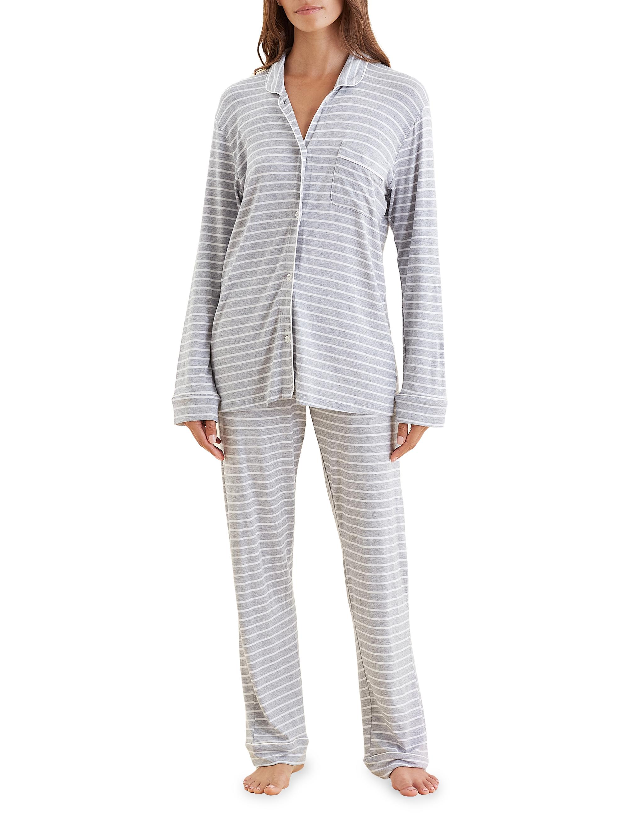Papinelle Women's Kate Striped Drawstring Pajamas - Grey Stripe