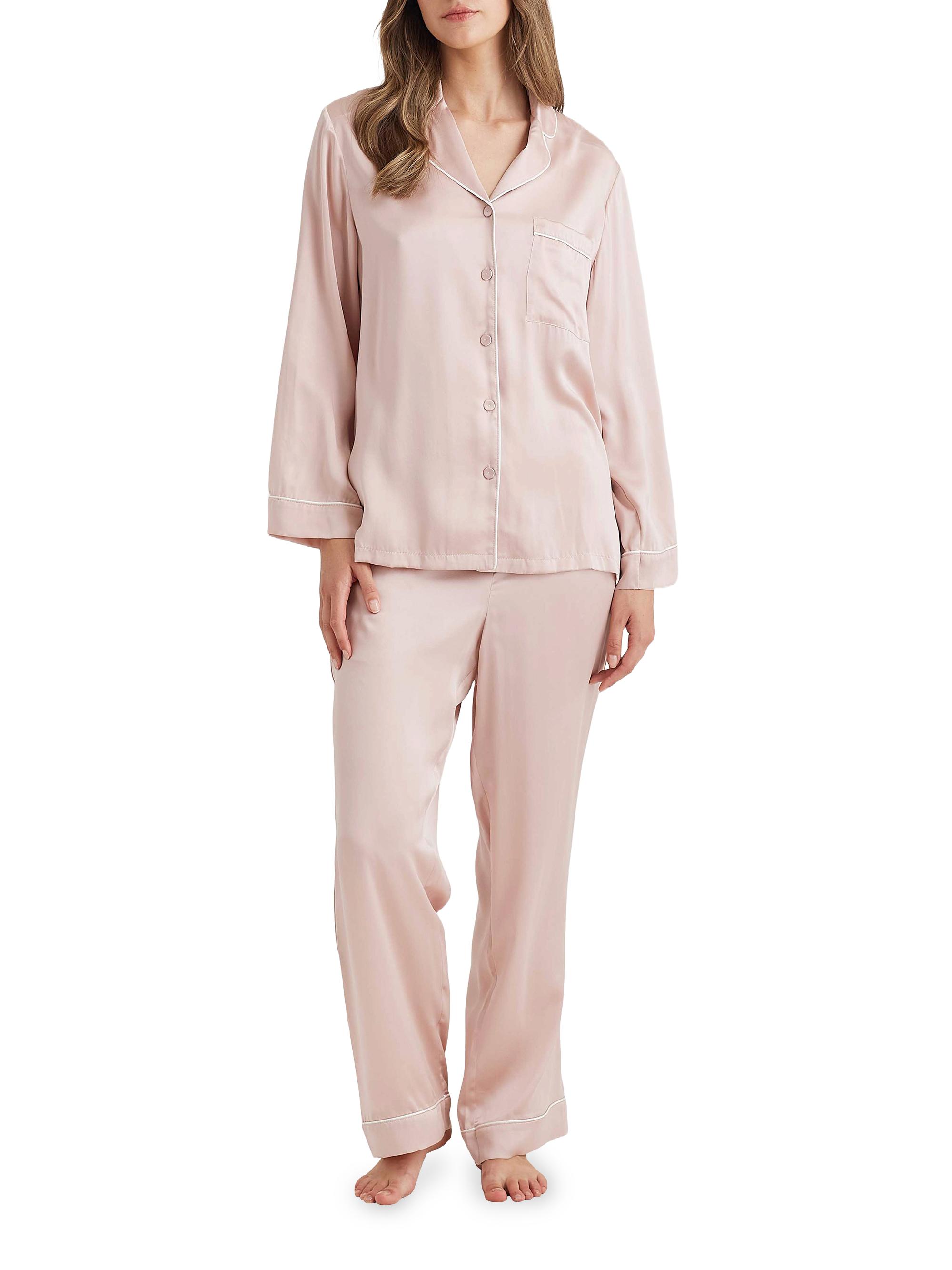 Papinelle Women's Sylvie Piped Silk Pajamas -  Pink
