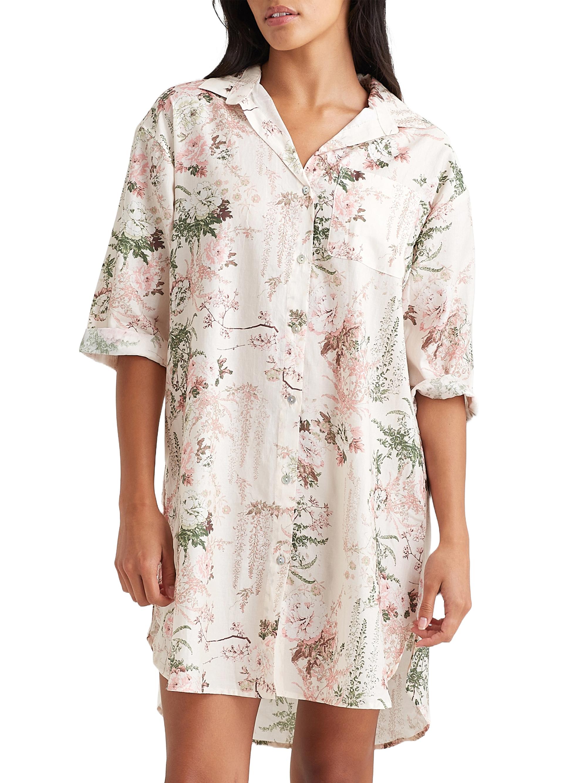 Papinelle Women's Odette Floral Cotton Nightshirt - Sea Salt