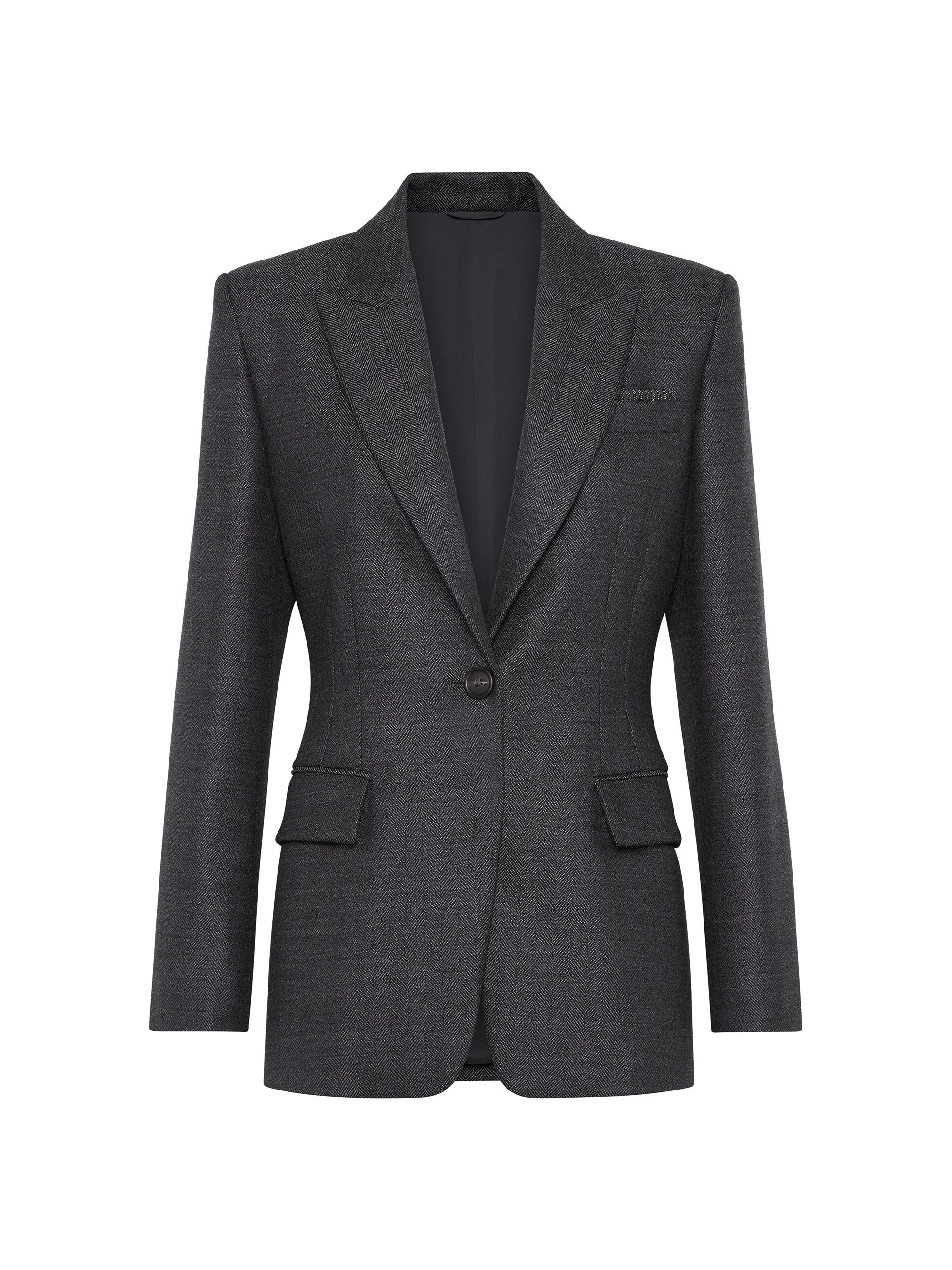 Brunello Cucinelli Women's Virgin Wool Chevron Blazer - Anthracite