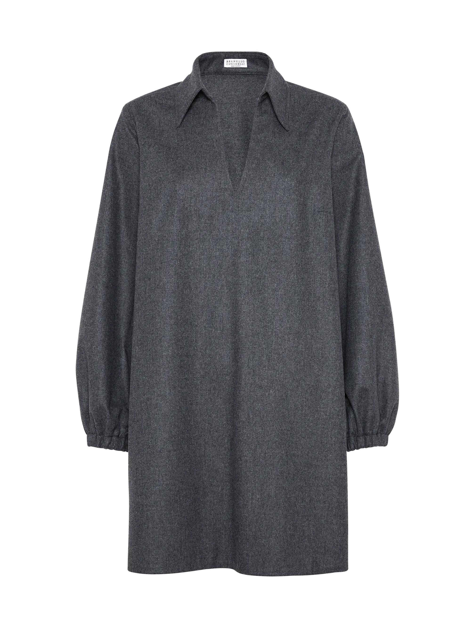 Brunello Cucinelli Women's Virgin Wool and Cashmere Flannel Shirt Dress - Dark Grey