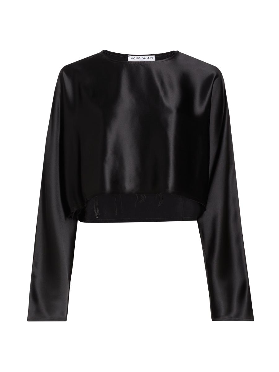 Nonchalant Label Women's Emilia Satin Crop Blouse In Black