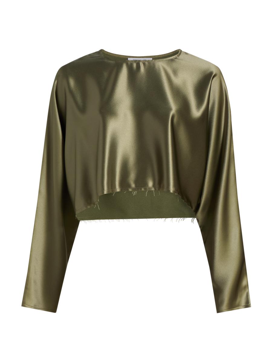 Nonchalant Label Women's Emilia Satin Crop Blouse In Green